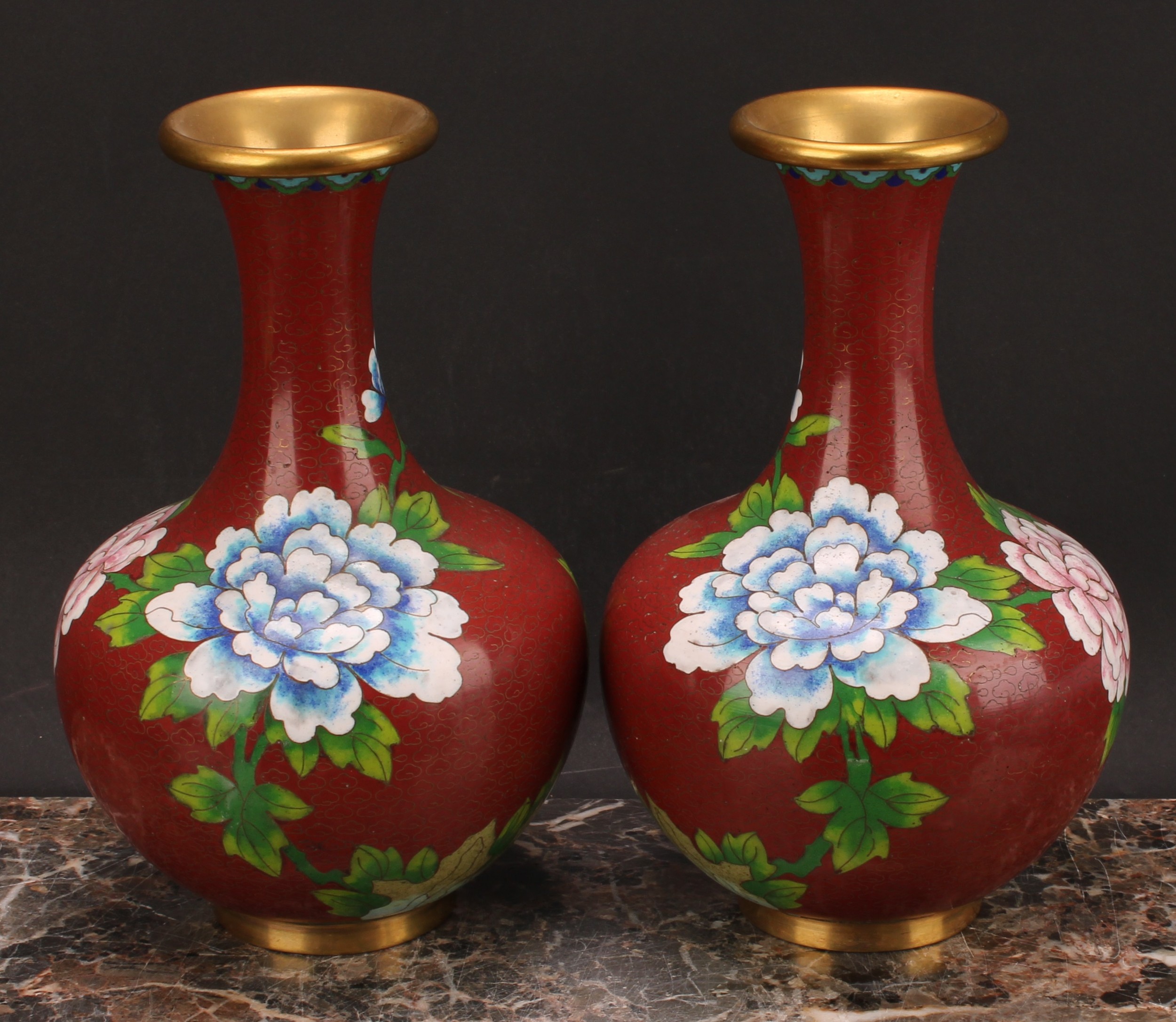 A pair of Chinese cloisonné enamel ovoid vases, 23cm high, 20th century; another pair, similar (4) - Image 3 of 6