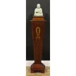 A Sheraton Revival mahogany and marquetry statuary pedestal, square plateau above a concave