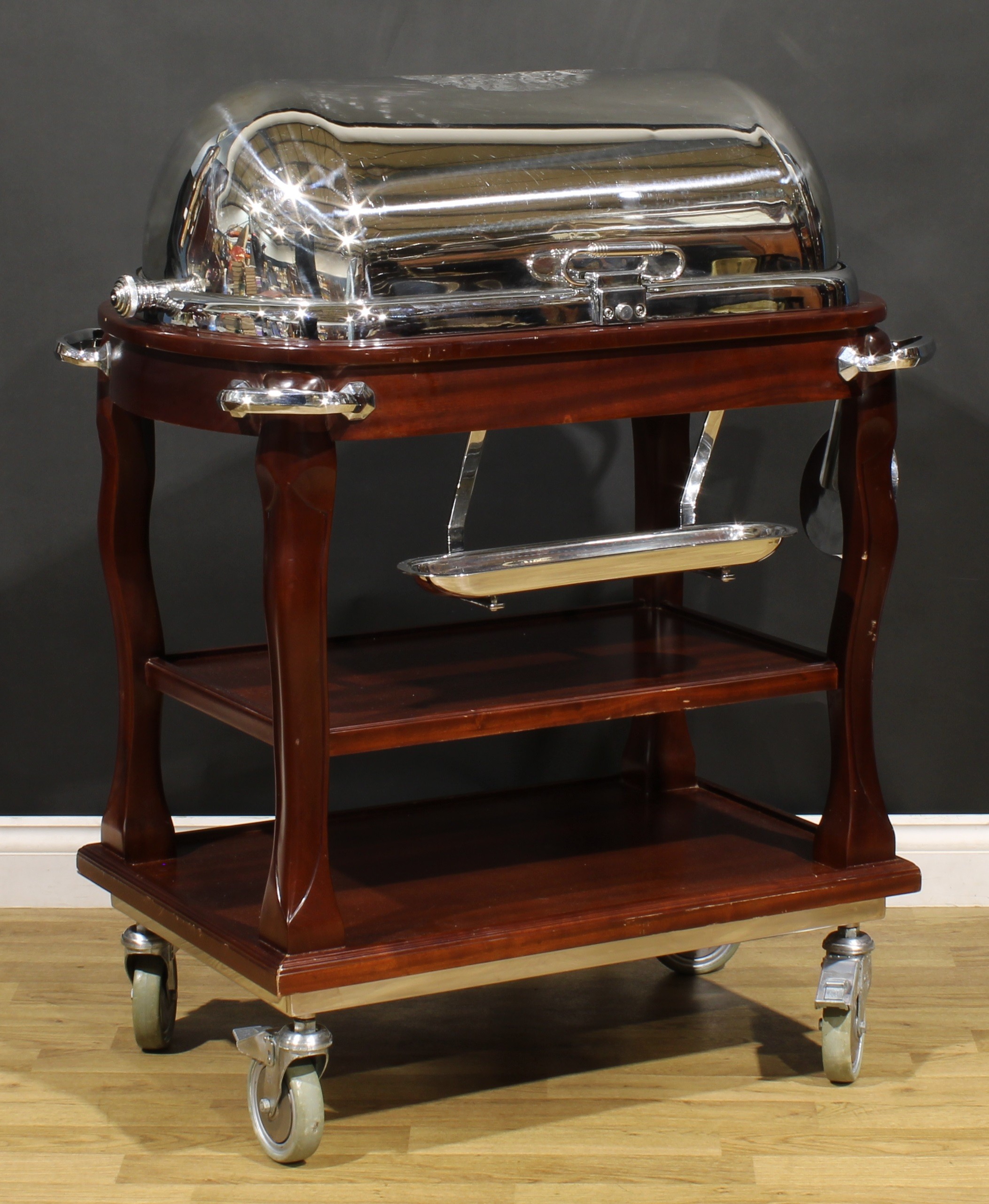 An Art Deco Revival steel and hardwood roast beef trolley or carving trolley, in the manner of - Image 2 of 5