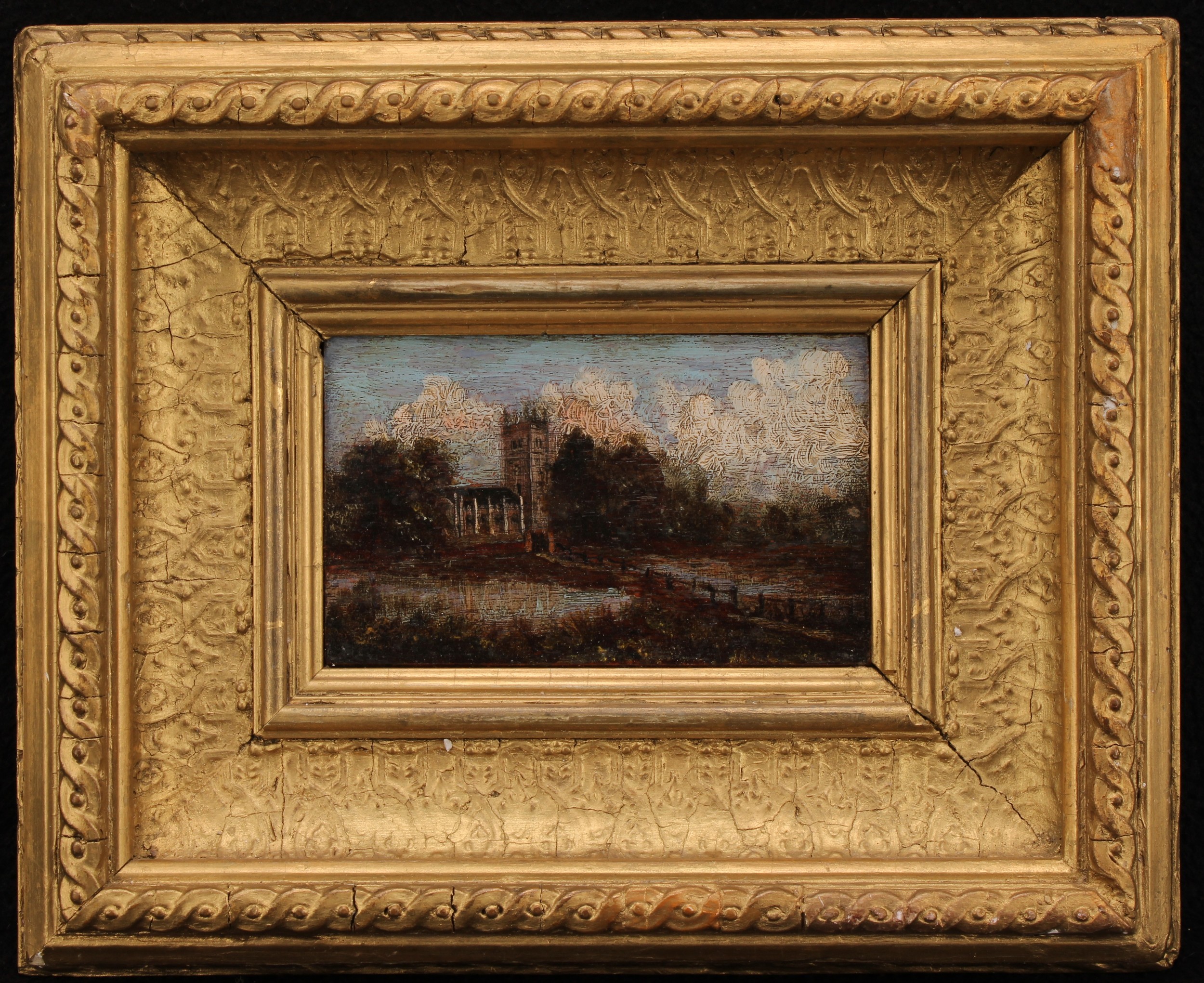 English Romantic School (19th century) A Country Church, oil on mahogany panel, 8cm x 12.5cm - Image 2 of 3