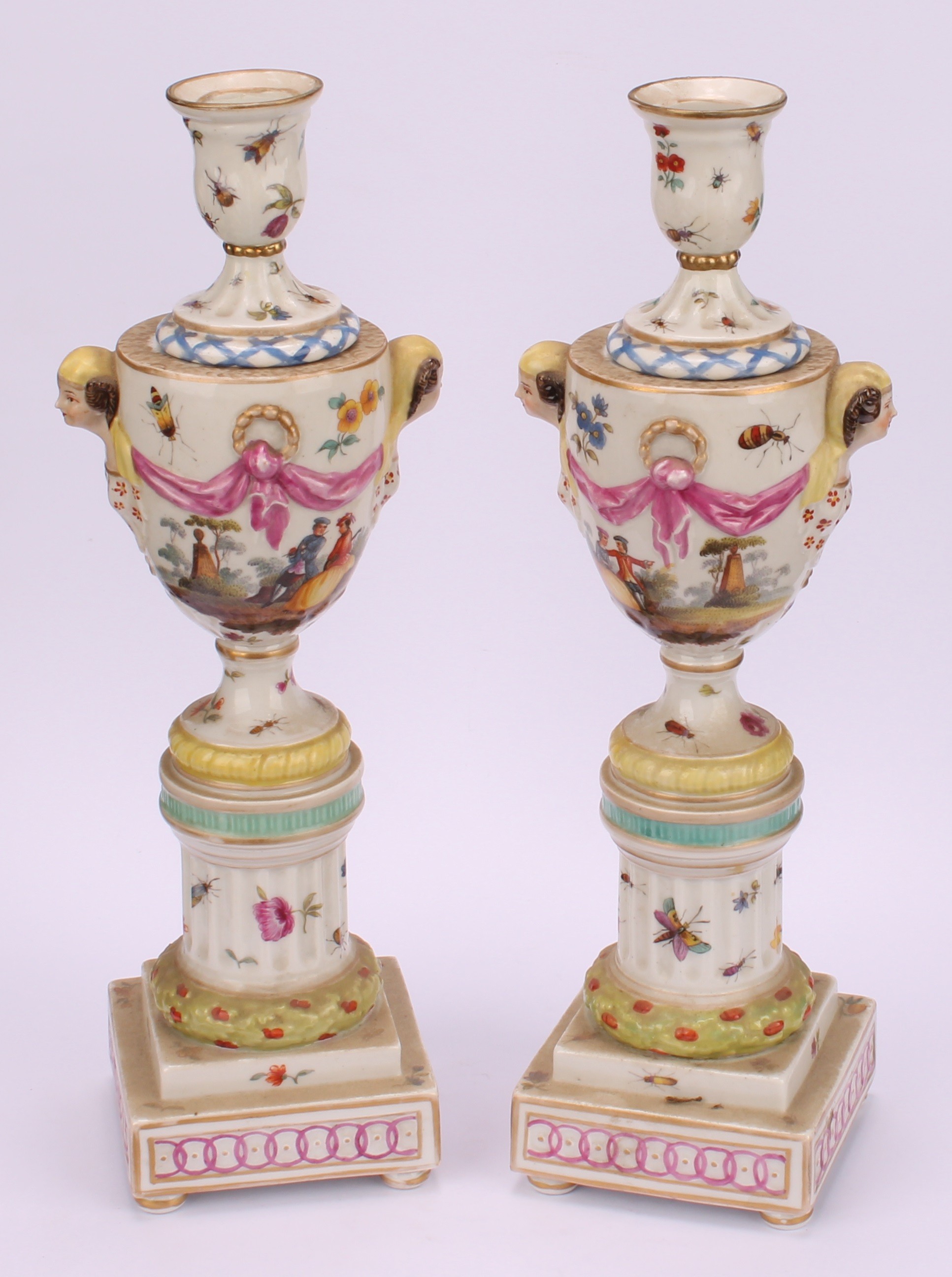 A pair of Berlin porcelain cassolettes, each as a pedestal urn on column support, stepped square - Image 2 of 10