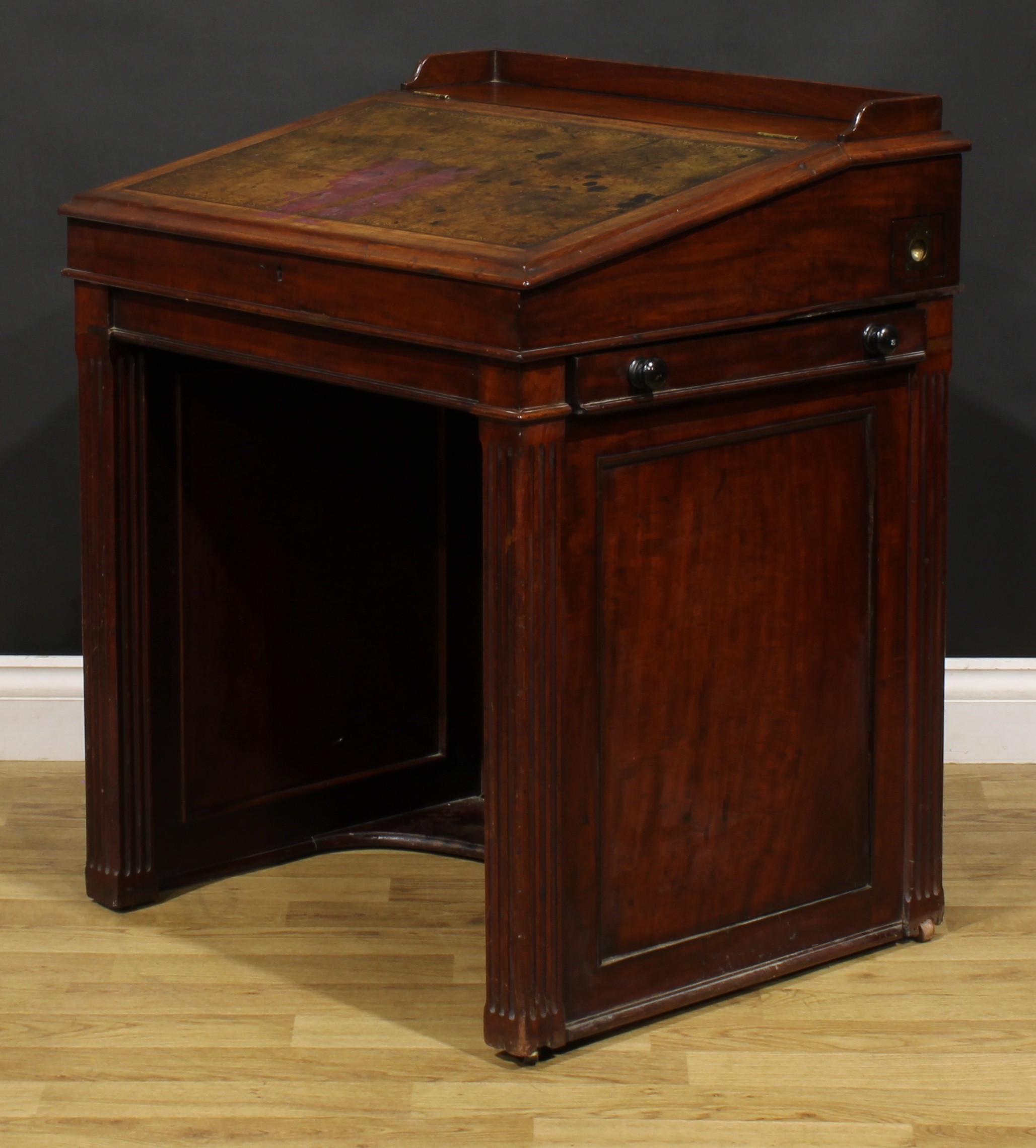 A 19th century mahogany architect’s or cartographer’s Davenport desk, hinged top with inset tooled - Image 5 of 6