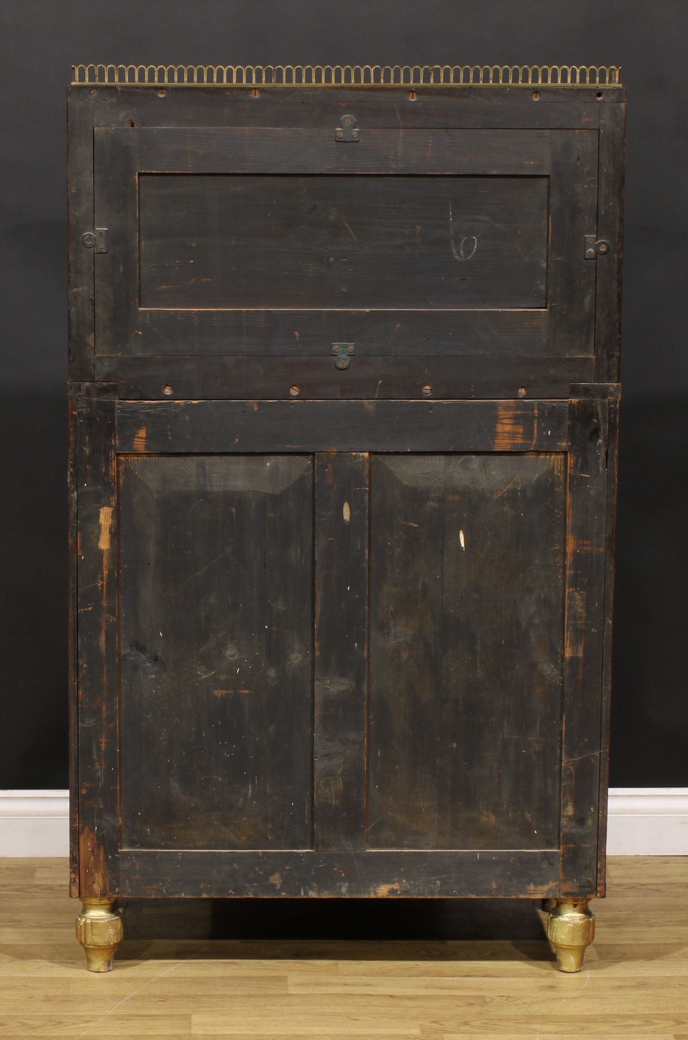 A Regency rosewood, brass marquetry and giltwood and gesso pier cabinet, three-quarter gallery above - Image 6 of 6