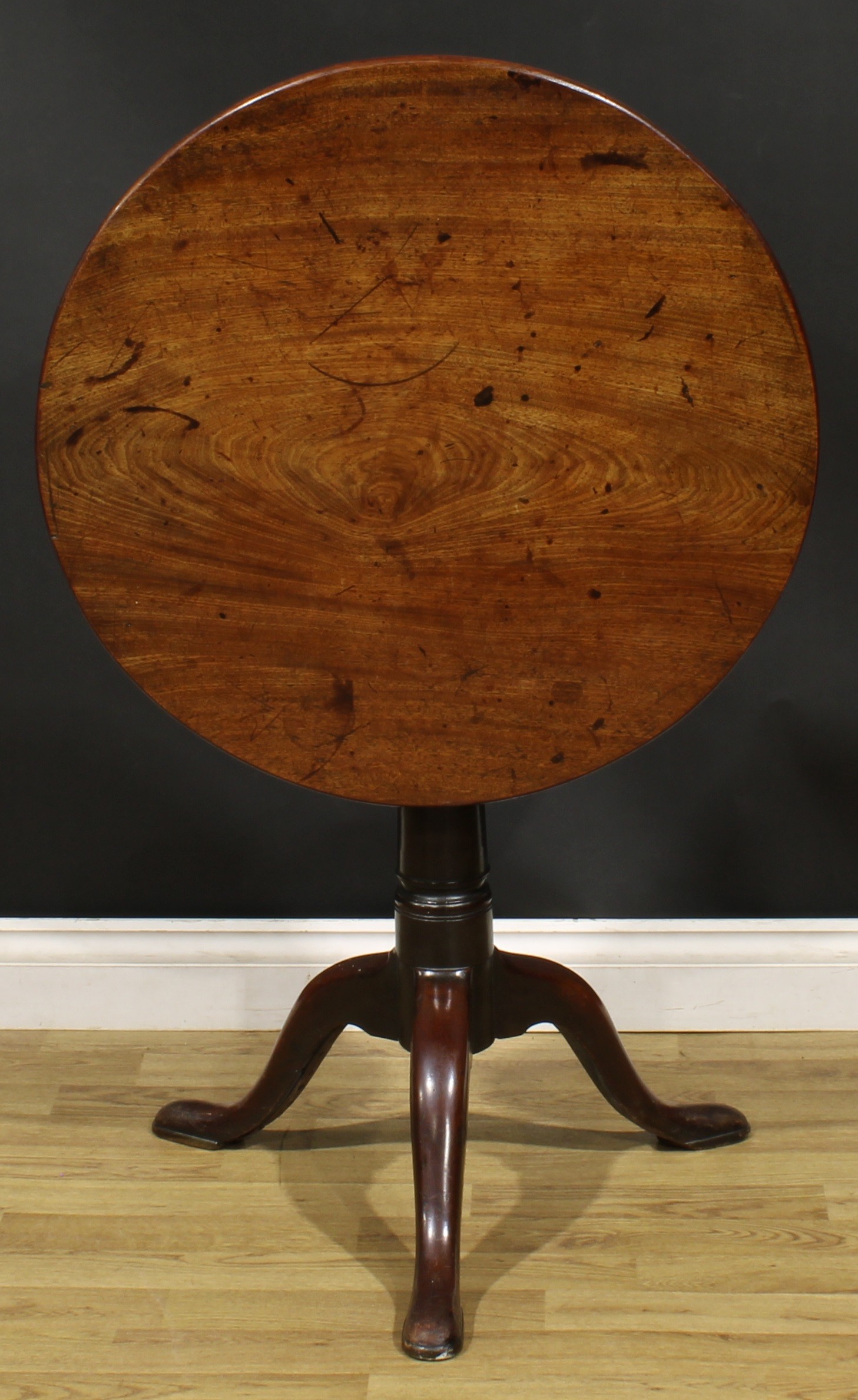 A George III mahogany birdcage tripod occasional table, one-piece circular tilting top, cannon - Image 3 of 4