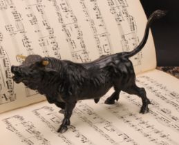 Austrian School, late 19th century, a cold painted bronze, of a bull, 26cm long