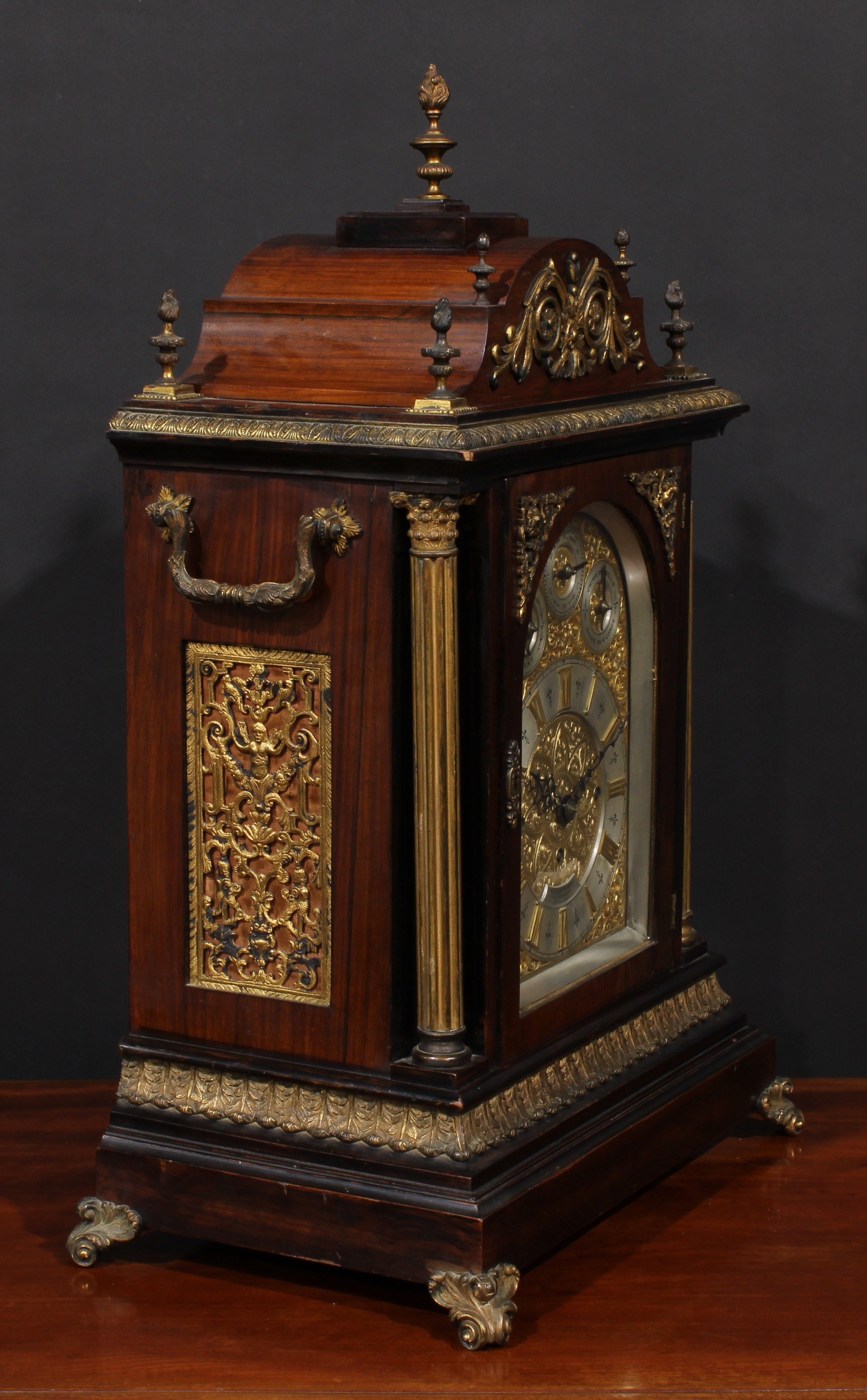 A substantial Victorian gilt metal mounted rosewood musical bracket clock, in the George II taste, - Image 2 of 2