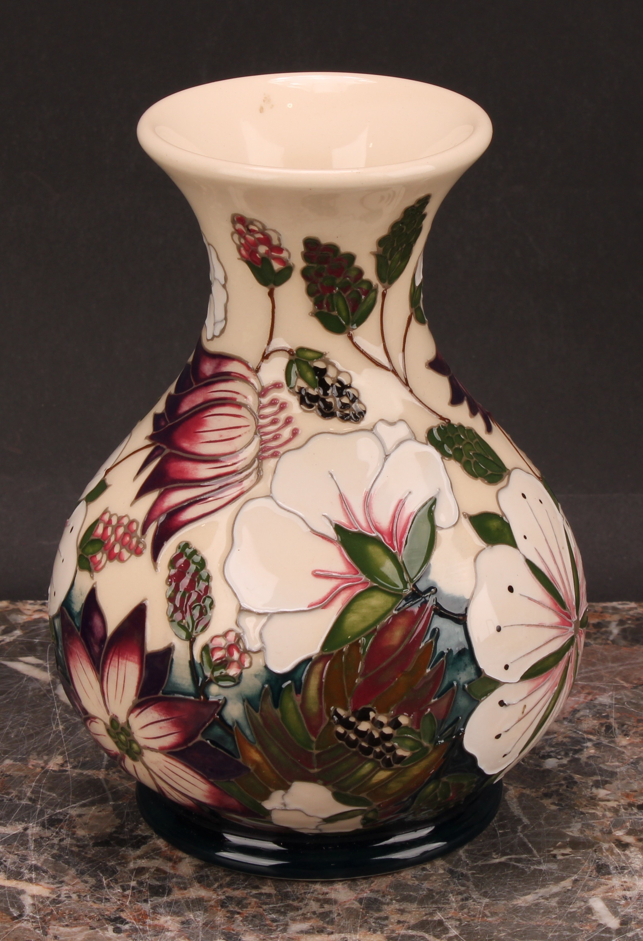 A contemporary Moorcroft Bramble Revisited pattern ovoid vase, 16cm high, impressed and painted - Image 2 of 5