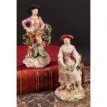 A pair of Derby figures, The Garland Shepherds, he wearing a broad brimmed black hat, pink jacket,