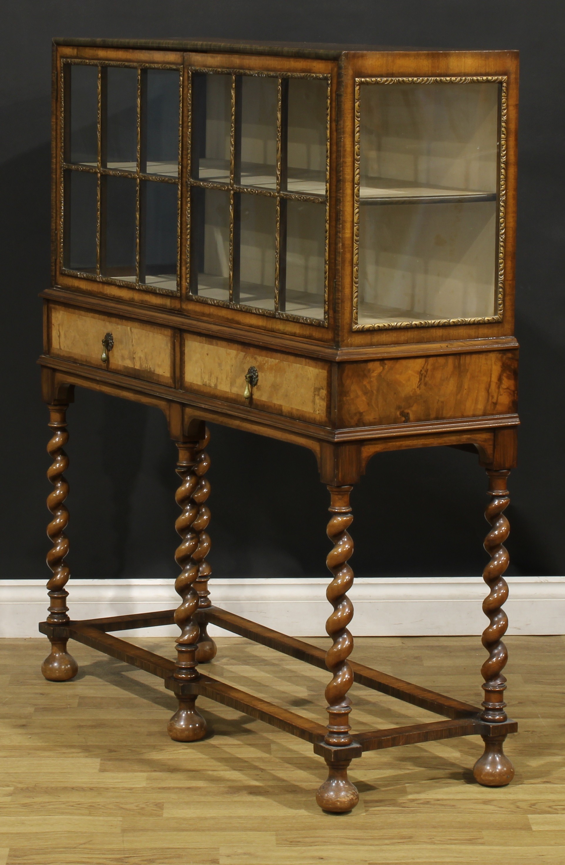 An early 20th century Queen Anne style walnut bookcase or display cabinet, by Hamptons, Pall Mall - Image 5 of 7