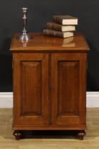 An Edwardian mahogany music or map cabinet, rectangular top with moulded edge above a pair of raised