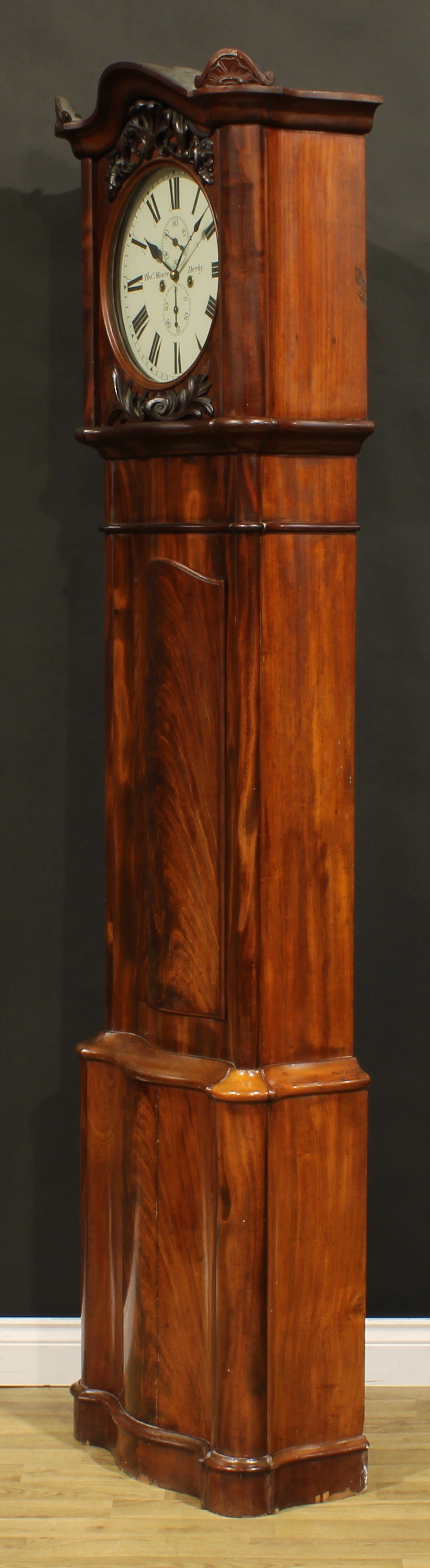 A Victorian mahogany longcase clock, 35cm circular dial inscribed Thos Moore Derby, Roman - Image 3 of 6