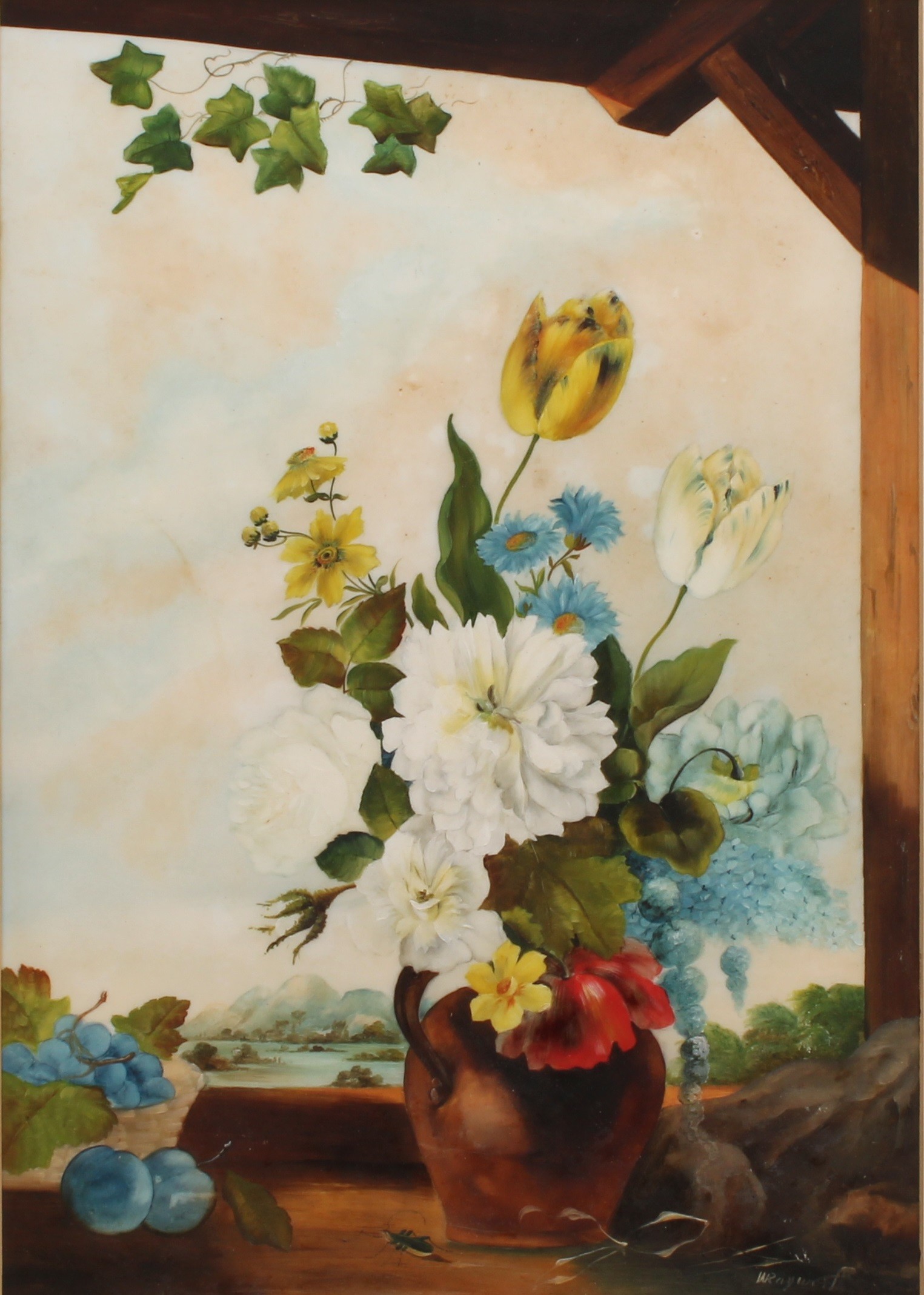 William Rayworth (c.1852–1908) Still Life, Flowers in a Stoneware Jug, signed, watercolour on opaque