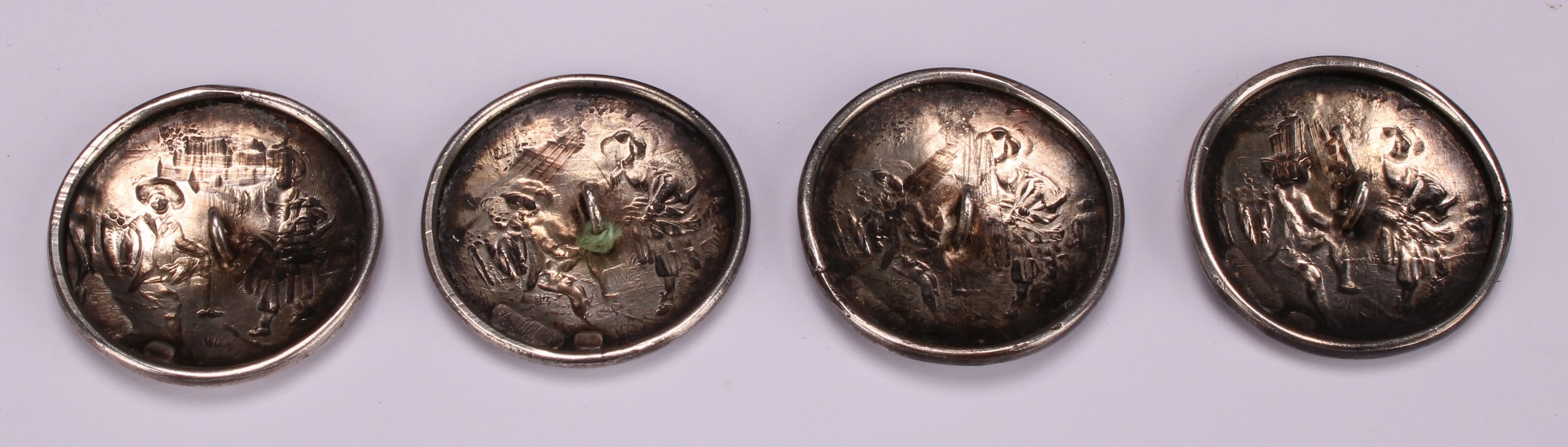 A set of four Continental silver buttons, chased with courting couples, 3.5cm diam, import marks for - Image 3 of 4