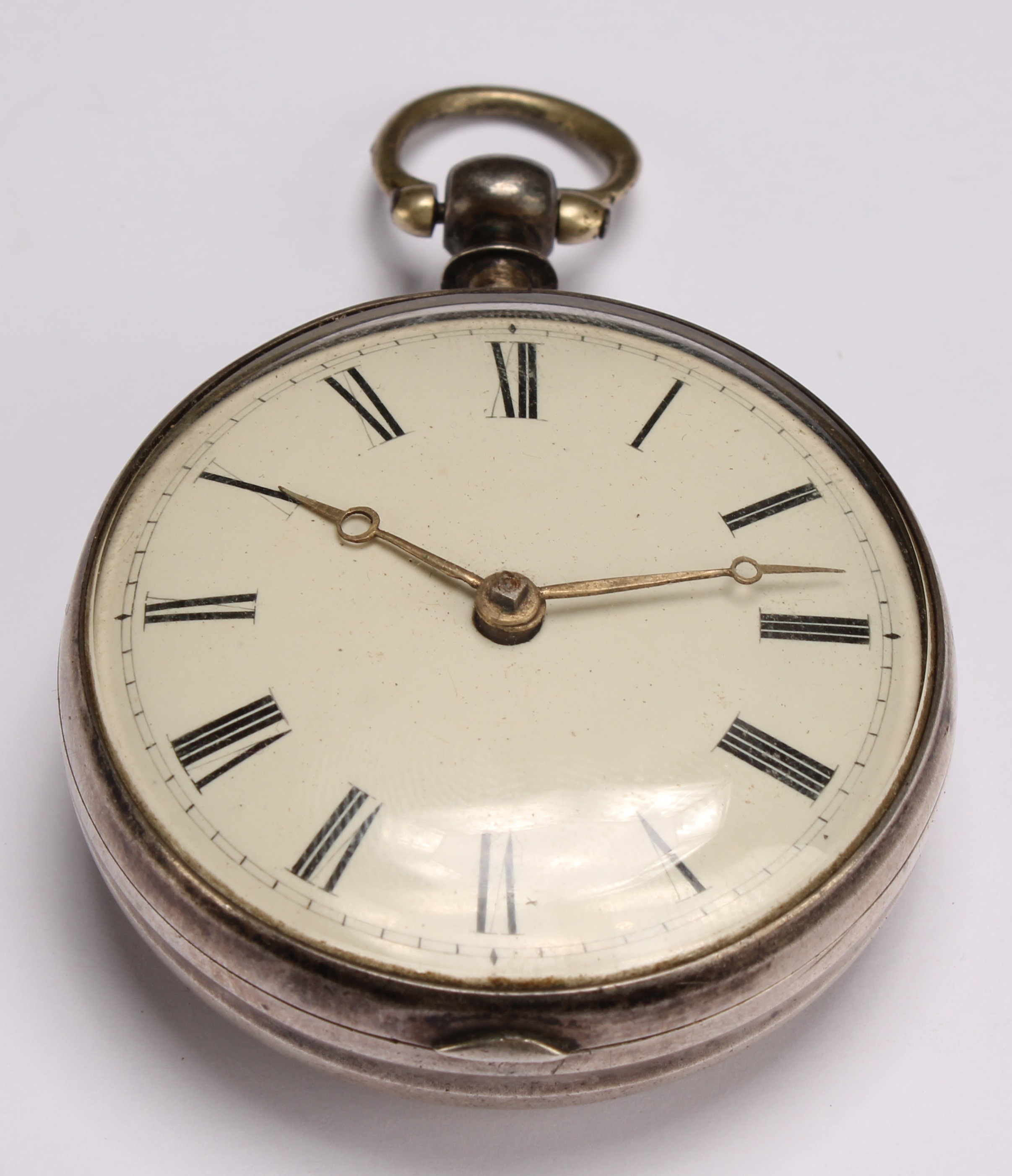 A George III silver pair case pocket watch, by Shepperley, Nottingham, 4.5cm enamel dial inscribed - Image 3 of 7