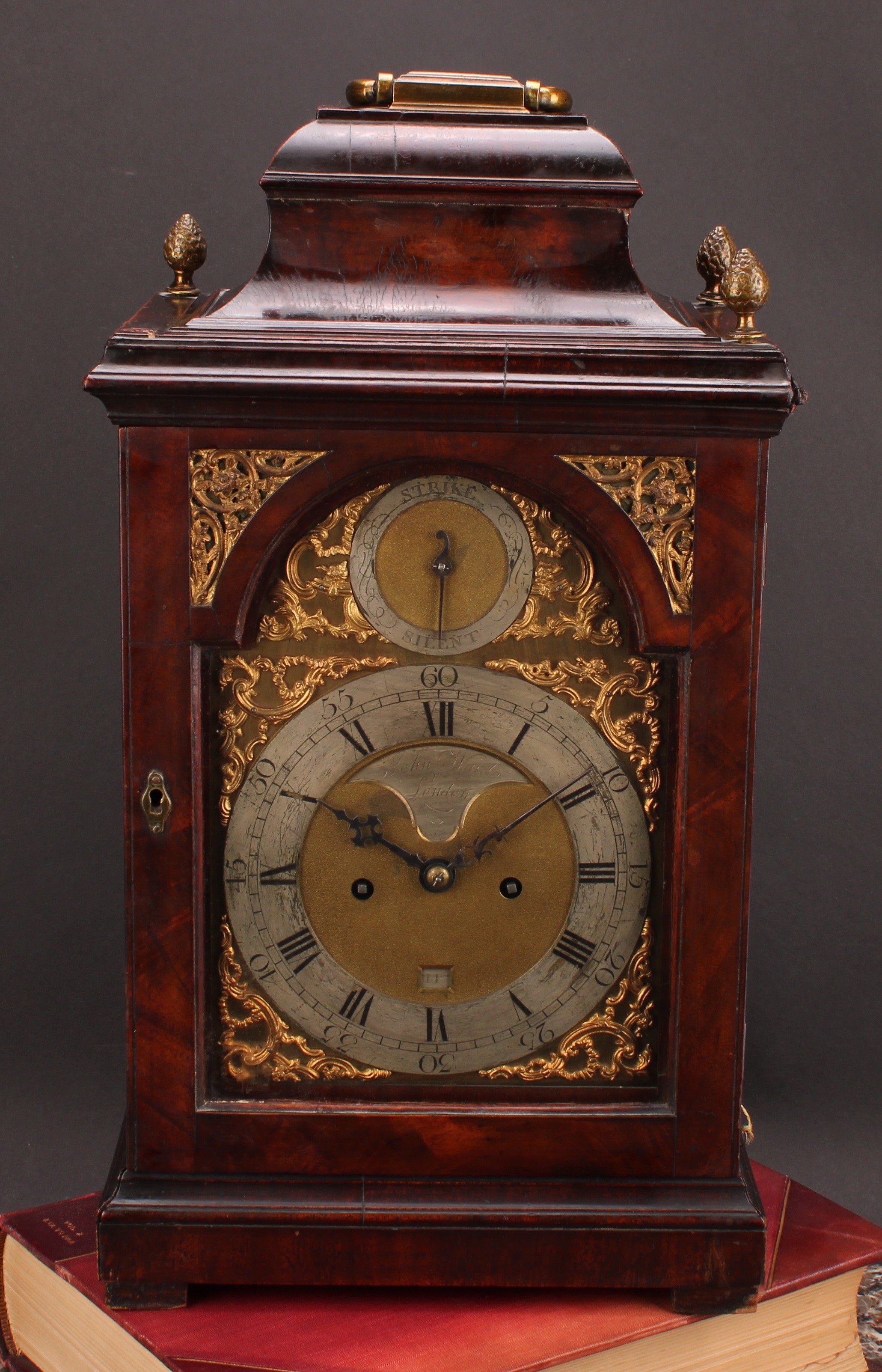 A George III mahogany repeating bracket clock, 17.5cm arched brass dial with silvered chapter ring