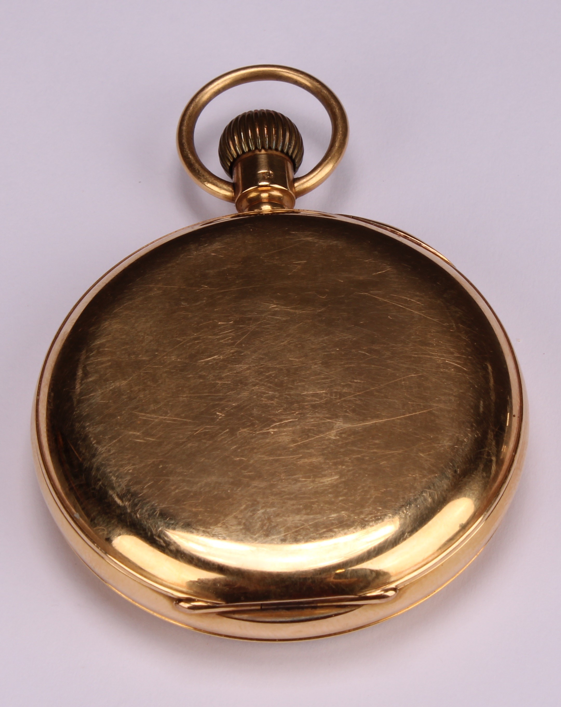 An 18ct gold open face pocket watch, white enamel dial, Roman numerals, subsidiary seconds dial with - Image 3 of 6