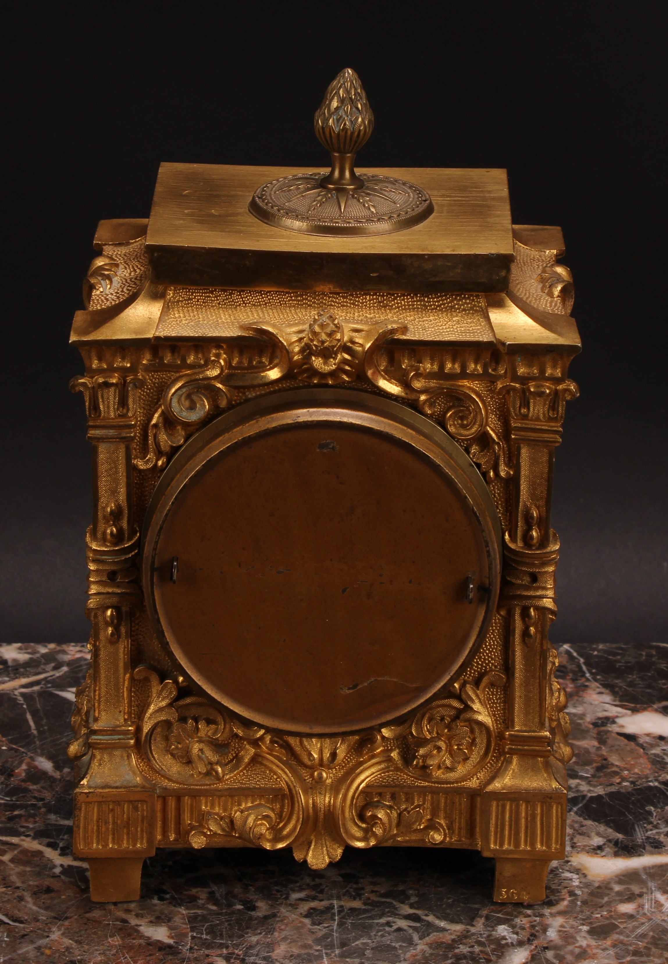 A Louis XVI Revival gilt bronze mantel clock, 8cm circular enamel dial inscribed with Roman - Image 4 of 4