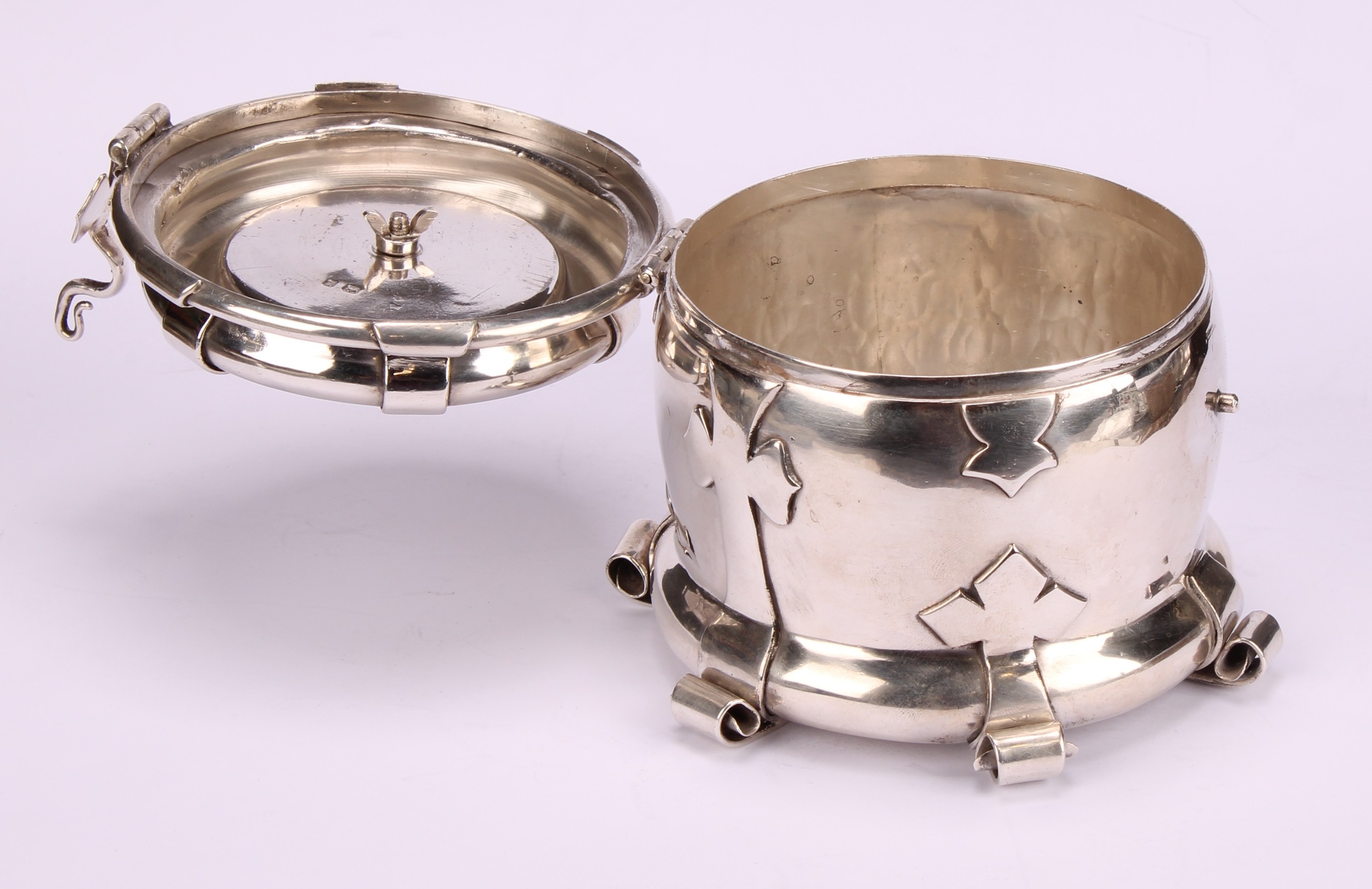 Liberty & Co - an Arts and Crafts silver tea caddy, applied with scrolling brackets and cut-card - Image 4 of 5