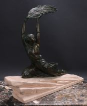 LE FAGUAYS, PIERRE (1862 - 1962) Triomphe, an Art Deco patinated bronze, female figure, semi-clad