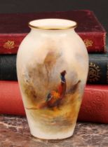 A Royal Worcester ovoid vase, painted by James Stinton, signed, with pheasants, 10.5cm high, printed