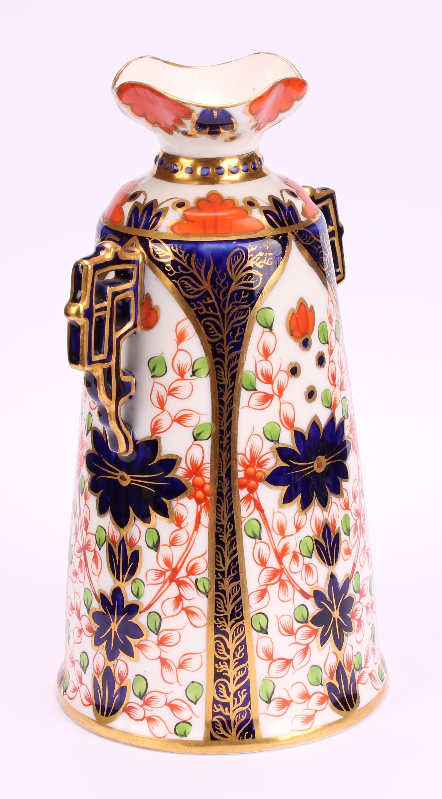 A Royal Crown Derby Imari elongated ogee shaped two-handled vase and cover, Japanesque angular - Image 4 of 9