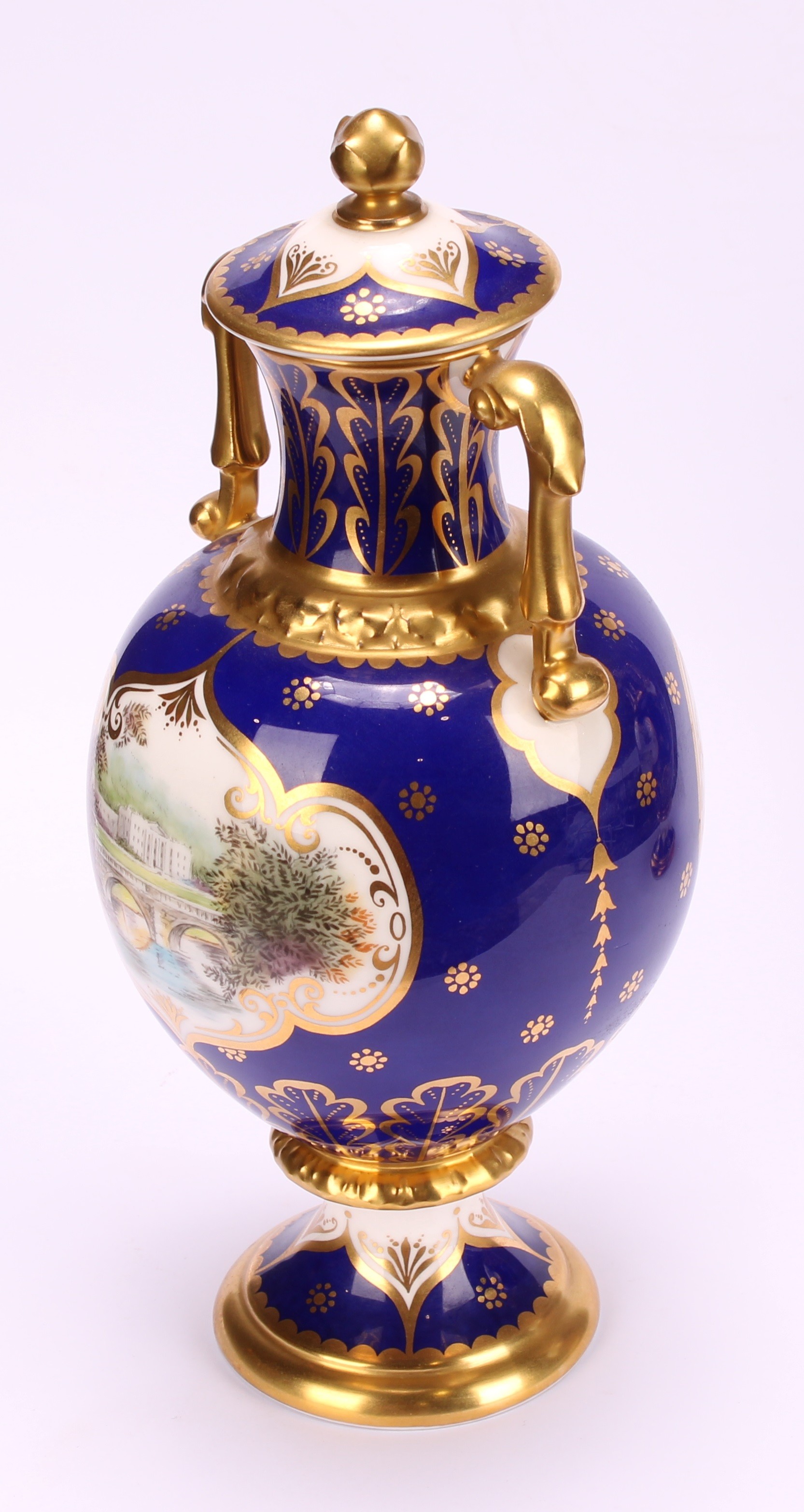 A pair of Royal Crown Derby pedestal ovoid two handled vases and covers, The Chatsworth Vase and The - Image 5 of 16