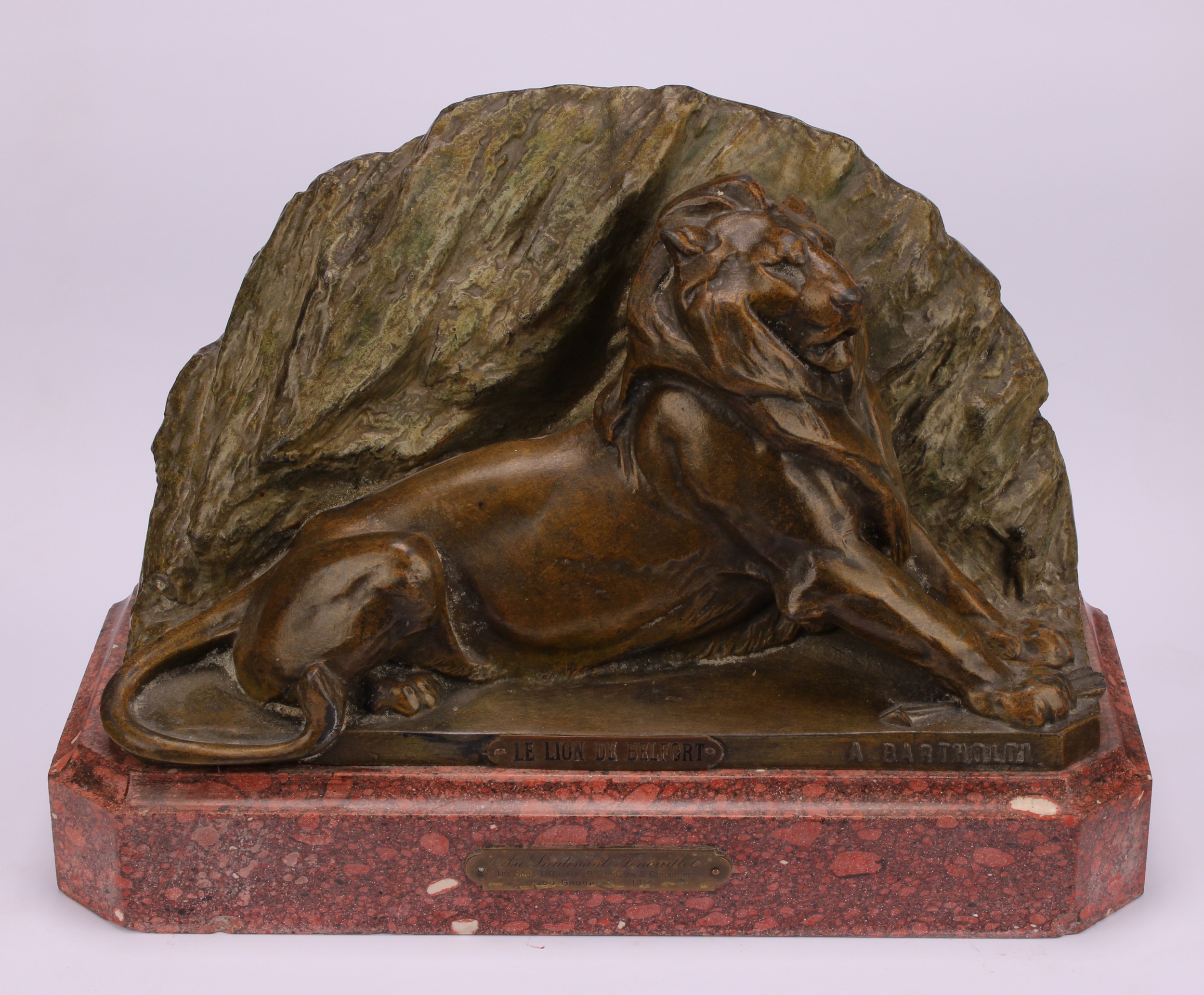 Frédéric Auguste Bartholdi (French, 1834-1904), after, a verdigris patinated metal casting, Lion - Image 2 of 5