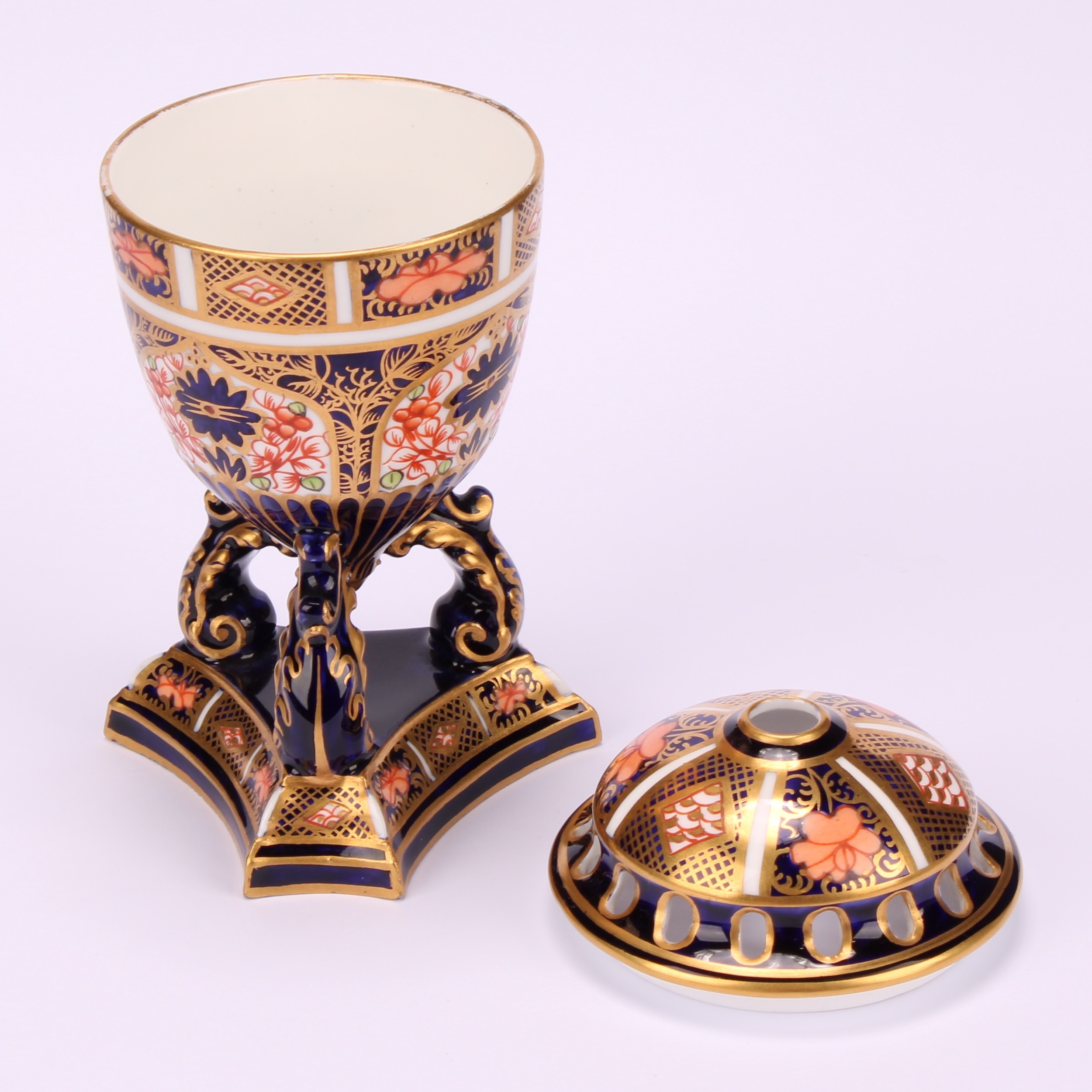 A pair of Royal Crown Derby 1128 Imari pattern egg shaped pedestal pot pourri jars and covers, - Image 5 of 12