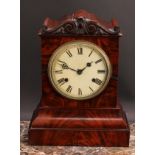 A 19th century flame mahogany bracket clock, 14cm painted dial inscribed with Roman numerals, twin-