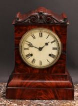 A 19th century flame mahogany bracket clock, 14cm painted dial inscribed with Roman numerals, twin-