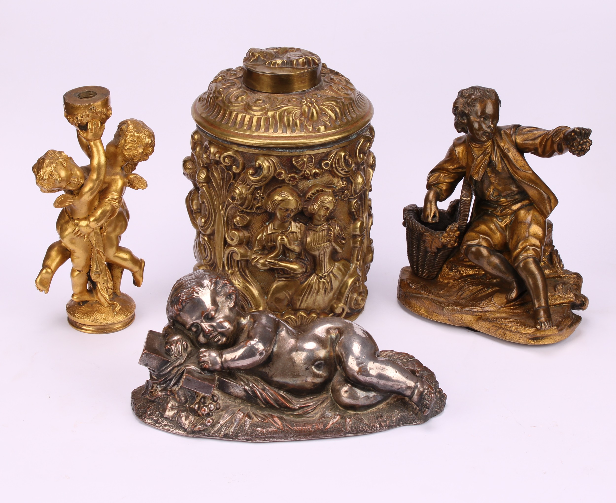French School, late 19th century, a gilt bronze, Grape Picker, 13cm high; a silvered model, Sleeping - Image 2 of 13