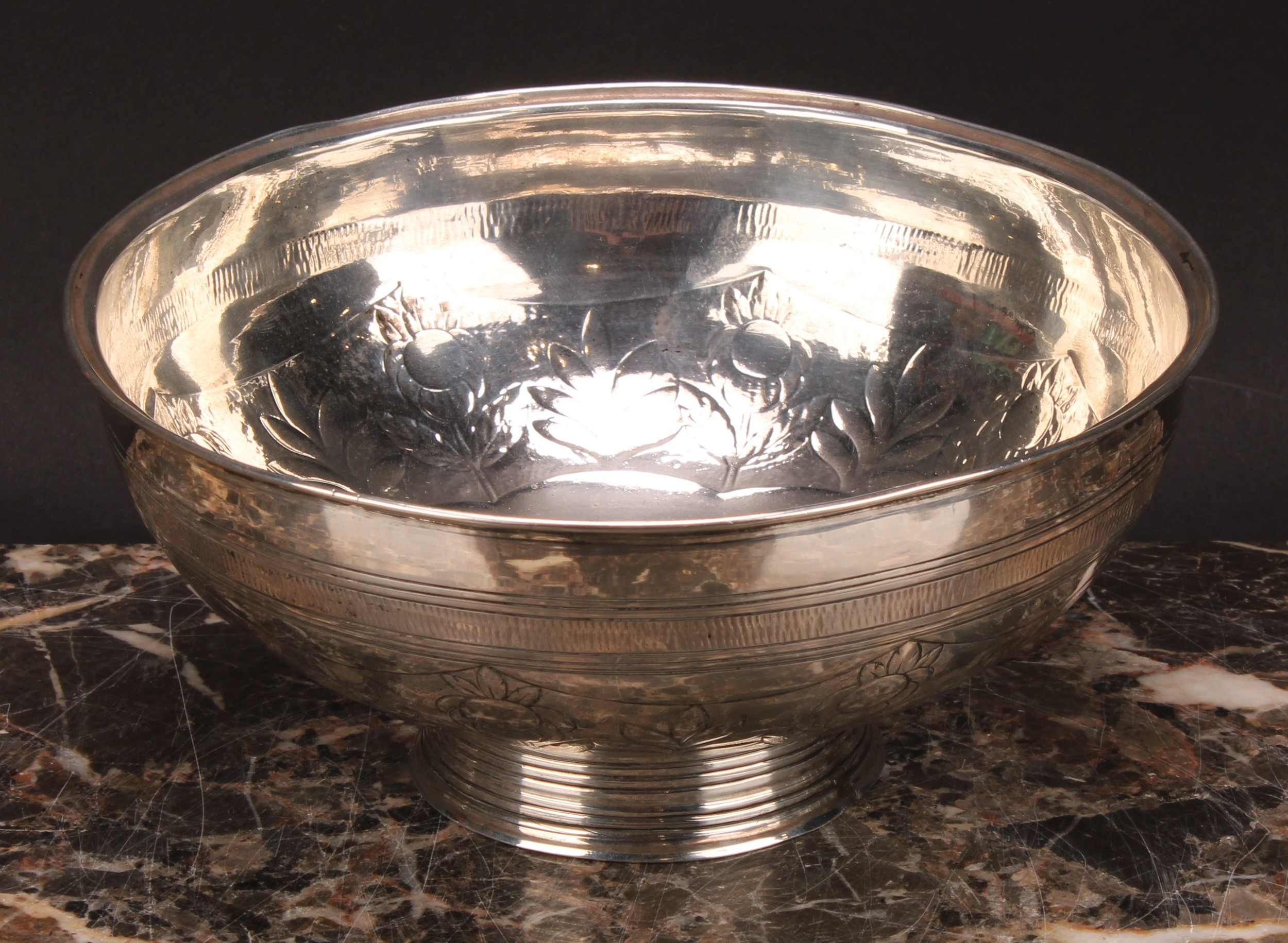 A 19th century Russian silver circular bowl, chased with an alternating band of flowers and stiff - Image 2 of 4