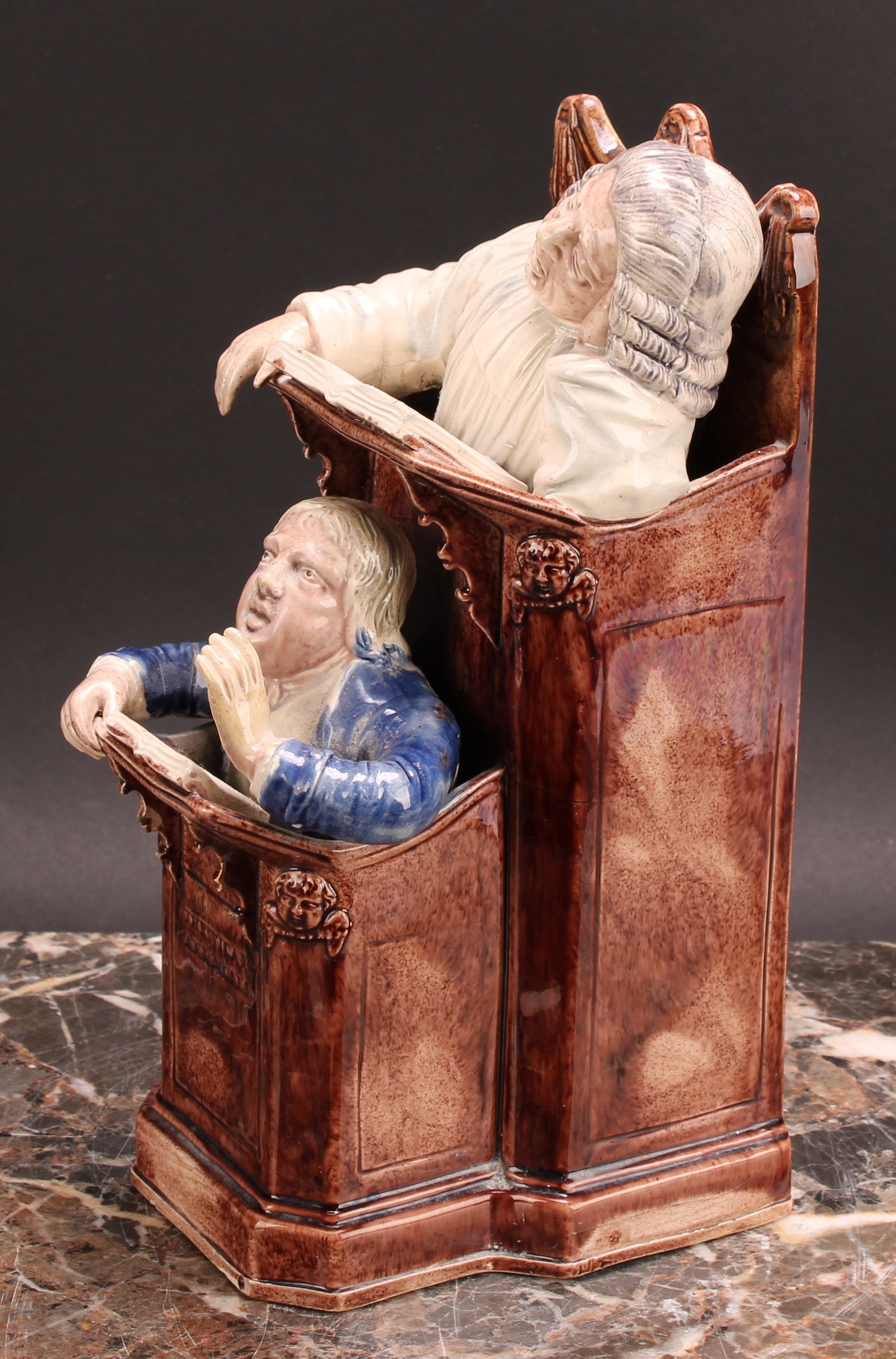 A Staffordshire pearlware figure group, The Vicar and Moses, with a sleeping vicar in the higher - Image 4 of 6