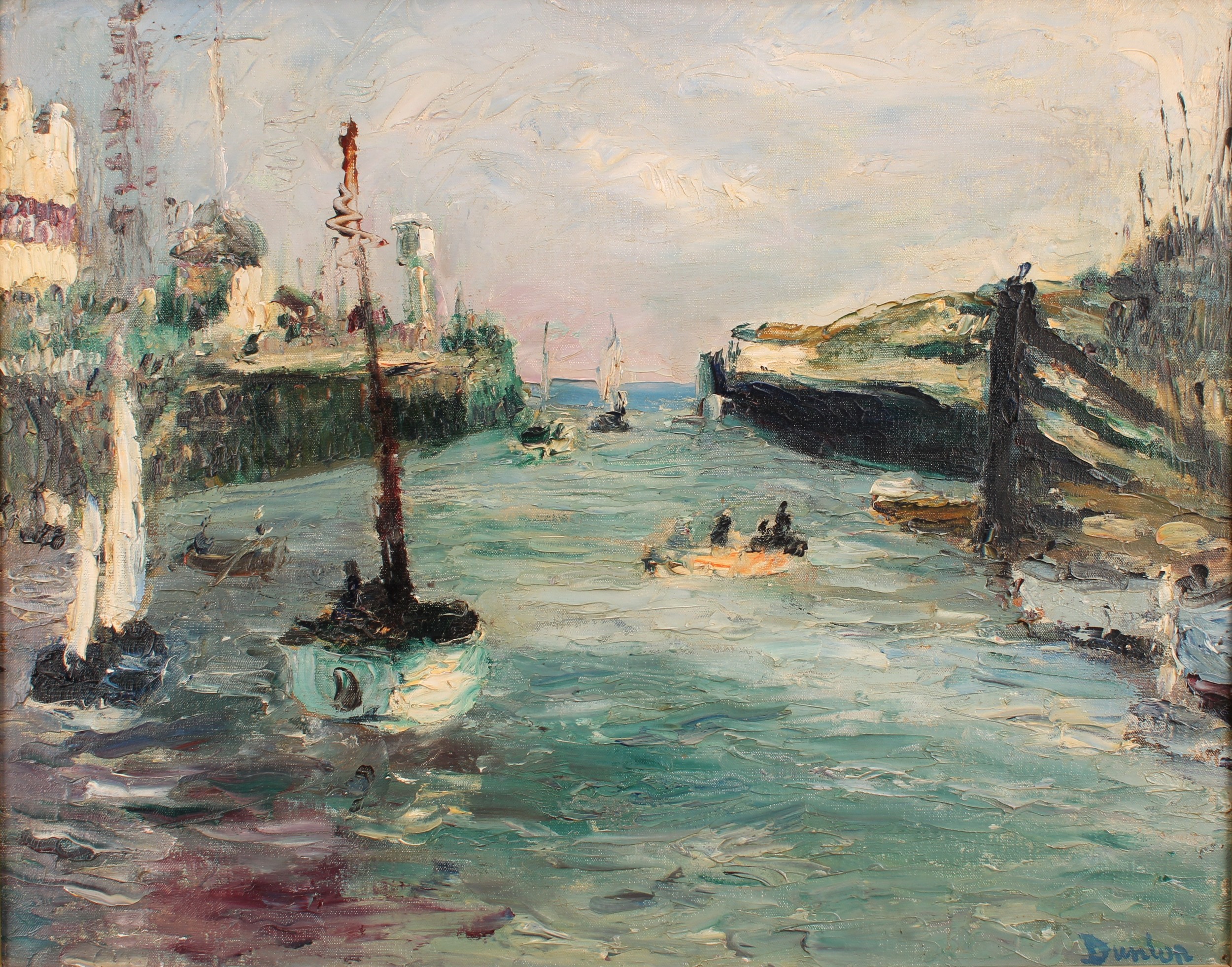 Ronald Ossory Dunlop RA (1894-1973) Southampton Harbour signed, oil on canvas, 39cm x 49cm