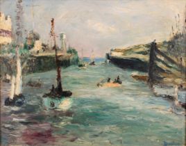 Ronald Ossory Dunlop RA (1894-1973) Southampton Harbour signed, oil on canvas, 39cm x 49cm