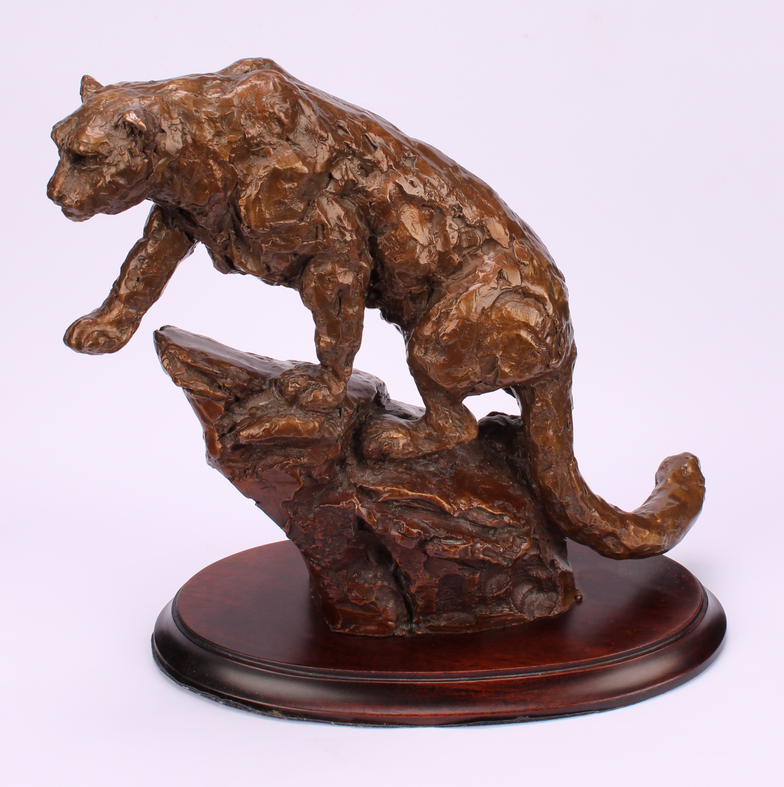 Contemporary School, a patinated bronze, leopard on a rock, signed with monogram MD? and numbered - Image 2 of 5