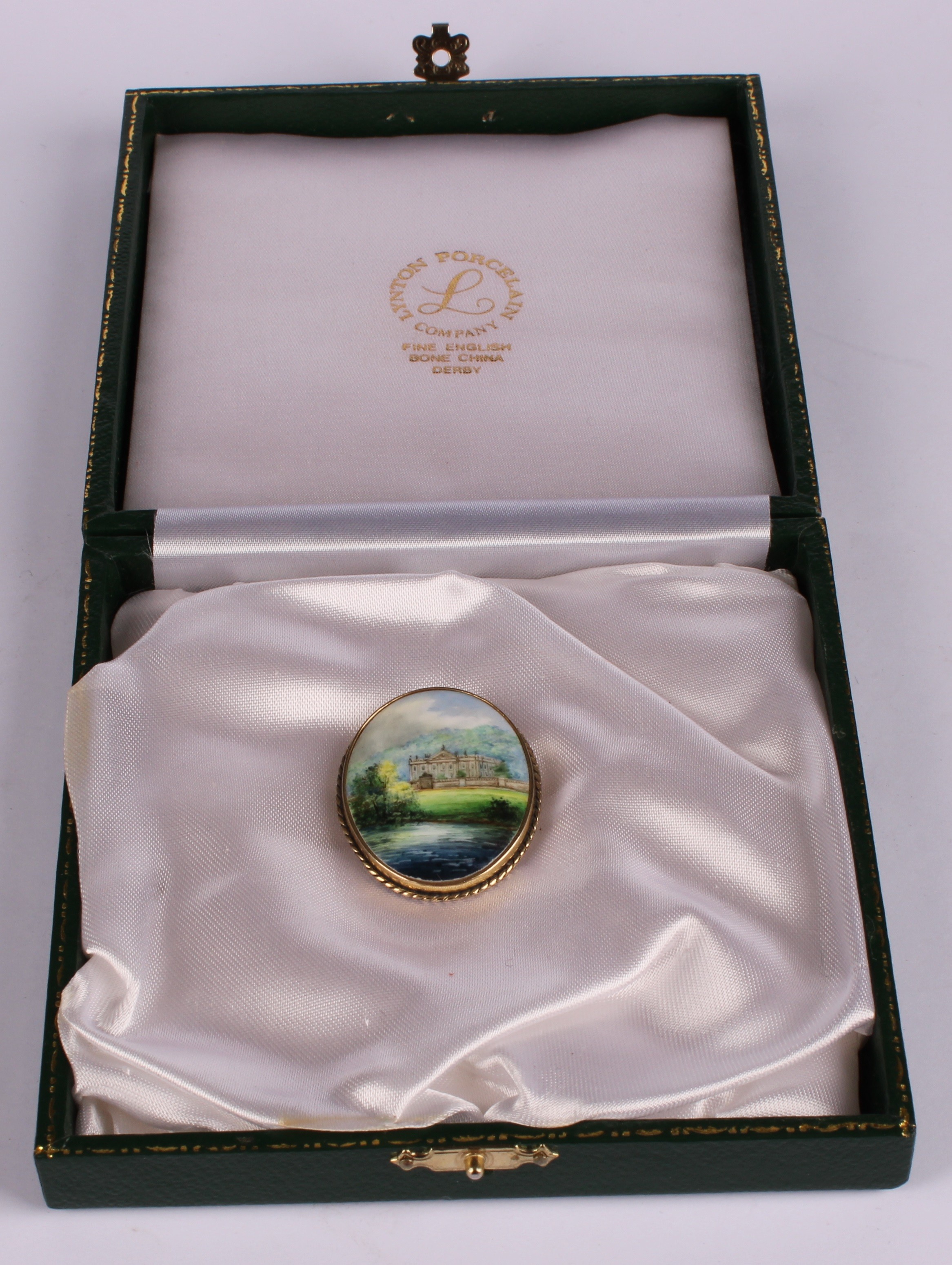 A Lynton oval brooch, painted by Stefan Nowacki, signed, Chatsworth House, silver gilt mount, - Image 6 of 6