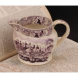 A Liverpool pearlware jug, bat printed in puce with The Entrance To The Manchester to Liverpool