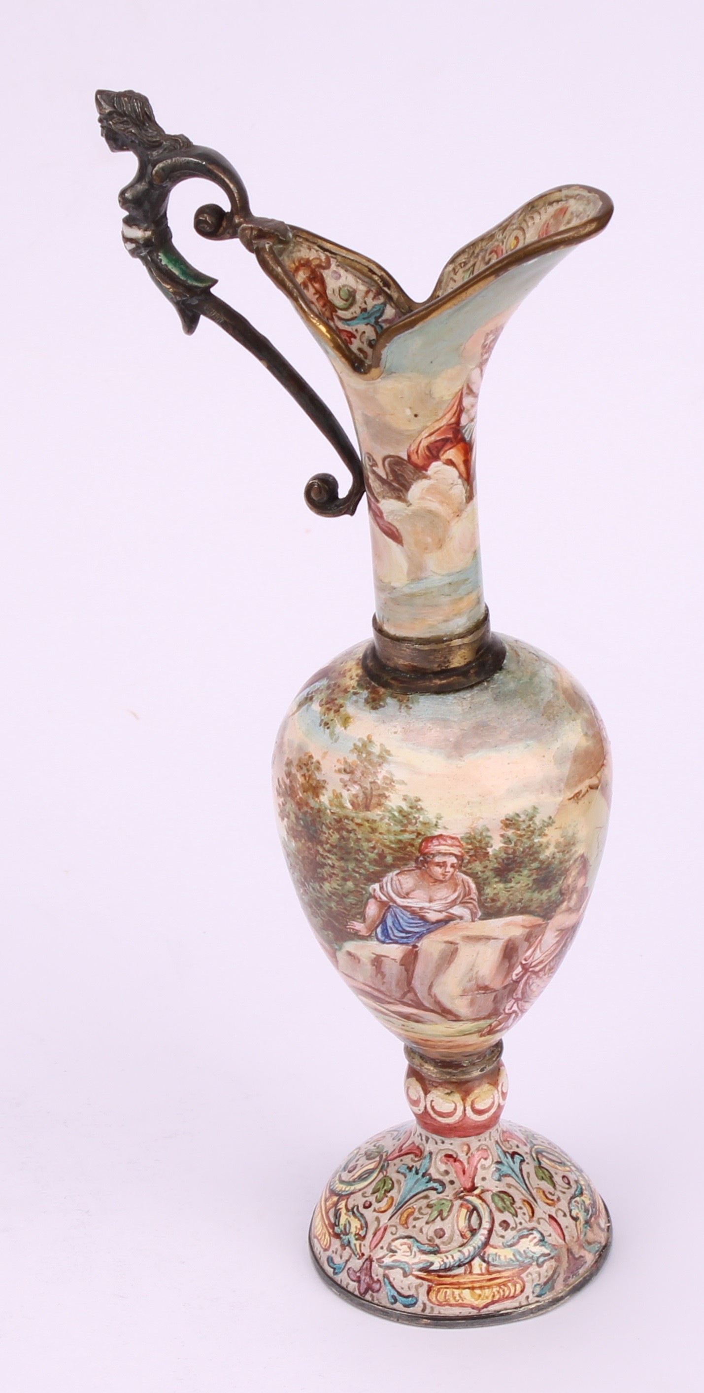 An Austrian enamel miniature ewer and basin, decorated in polychrome in the 18th century taste - Image 5 of 13