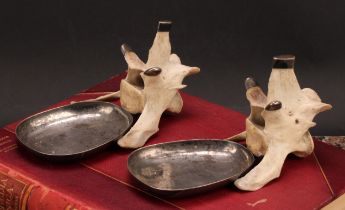 Natural History and the Wunderkammer - a pair of silver coloured metal mounted dishes, formed from