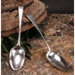 A George III silver table spoon, Hester Bateman, London 1784; another, George Smith & Thomas Hayter,