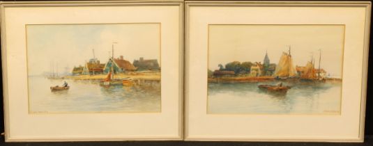 J. Van Norden (early 20th century) a pair, Dutch Harbours, signed, watercolours, 24.5cm x 34cm