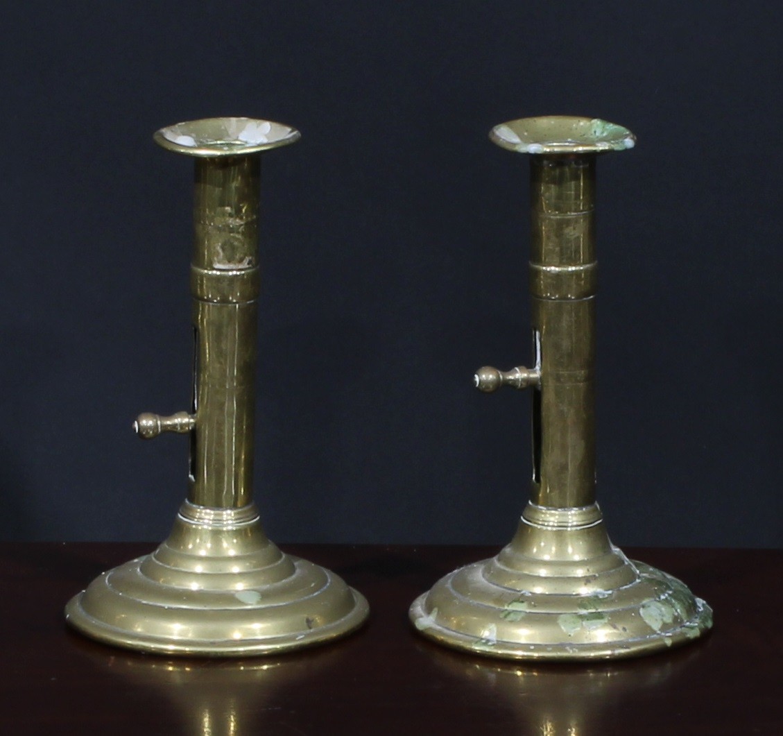 A pair of large Victorian brass baluster candlesticks, canted square bases, 41cm high, c.1880; - Image 3 of 6
