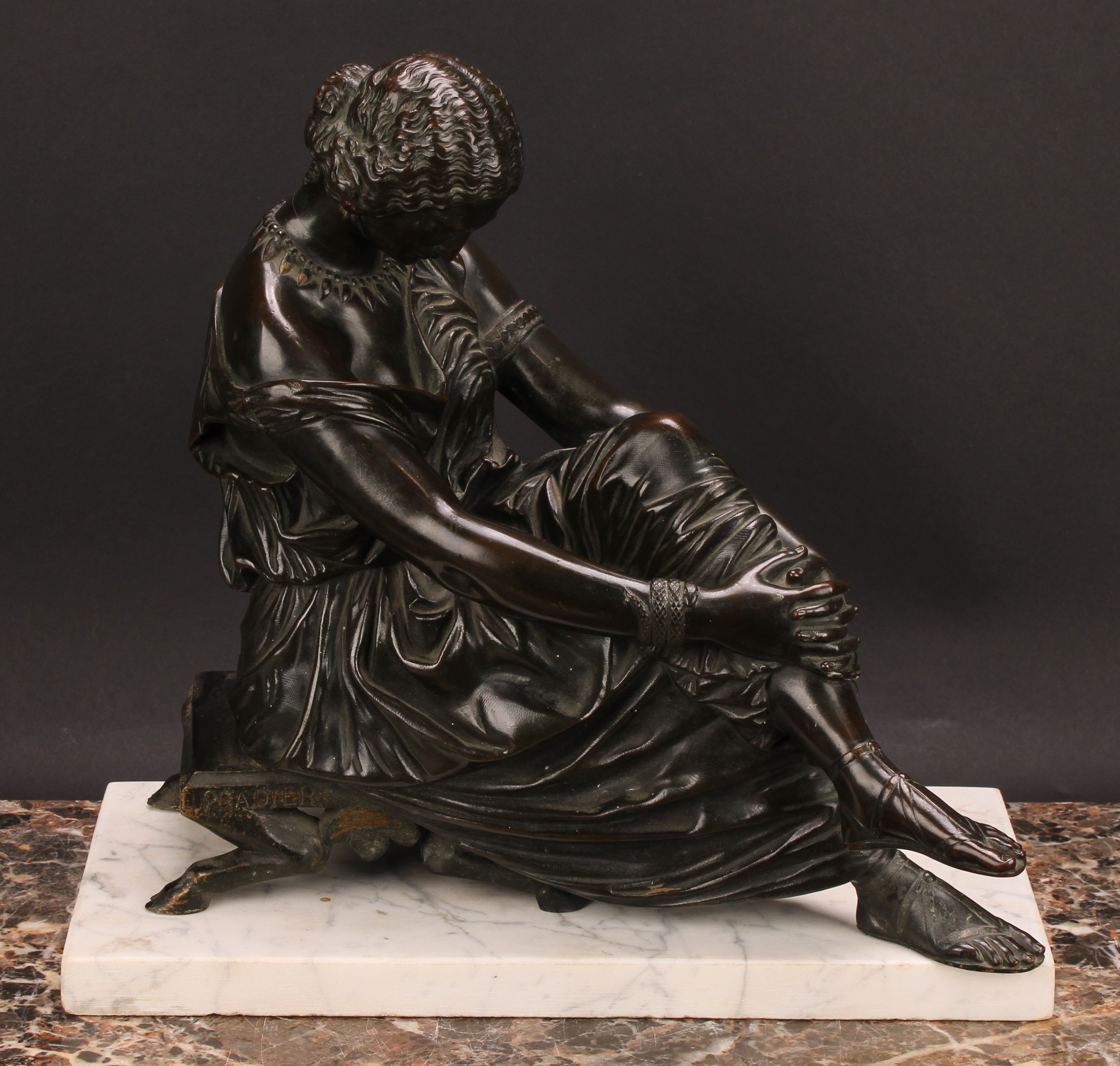 James Pradier (1790 - 1852), after, a dark patinated bronze, Sappho, signed in the maquette, Susse