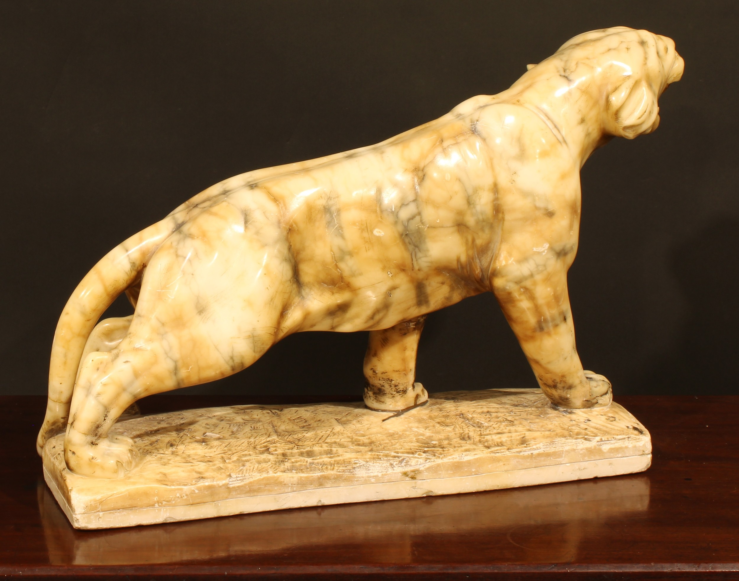 French School, first-half 20th century, an Art Deco alabaster model, of a tiger, 55cm wide - Image 3 of 3