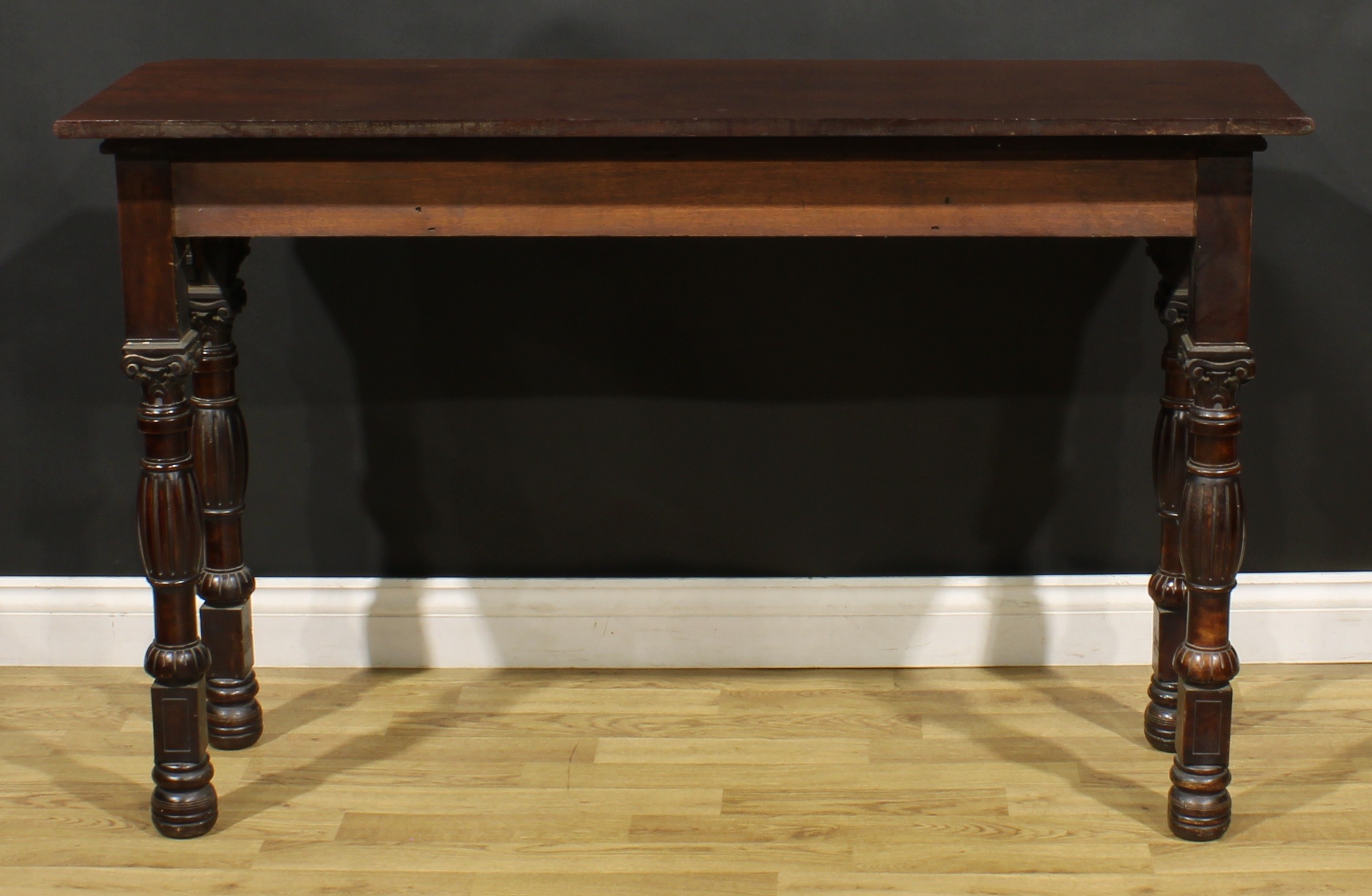 A Victorian mahogany pier table, rectangular top with canted foreangles above a single frieze - Image 6 of 6