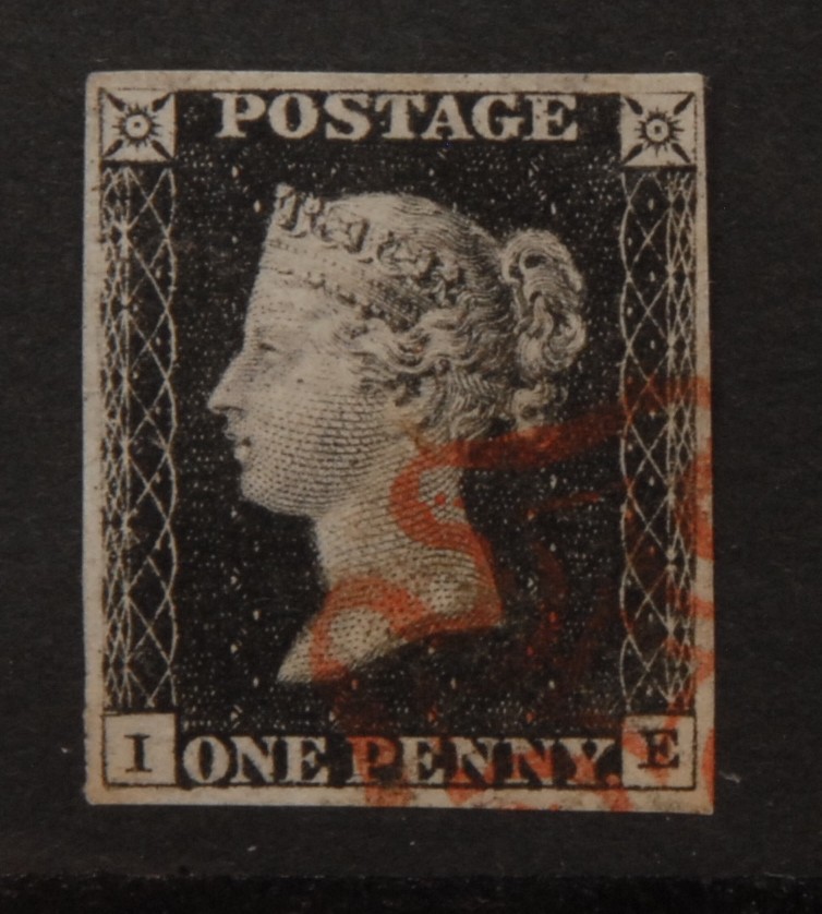 Stamps - GB QV 1840 1d Black, SG: 2, plate 4, red MX, four good margins, lettered IE, nice clear - Image 2 of 2