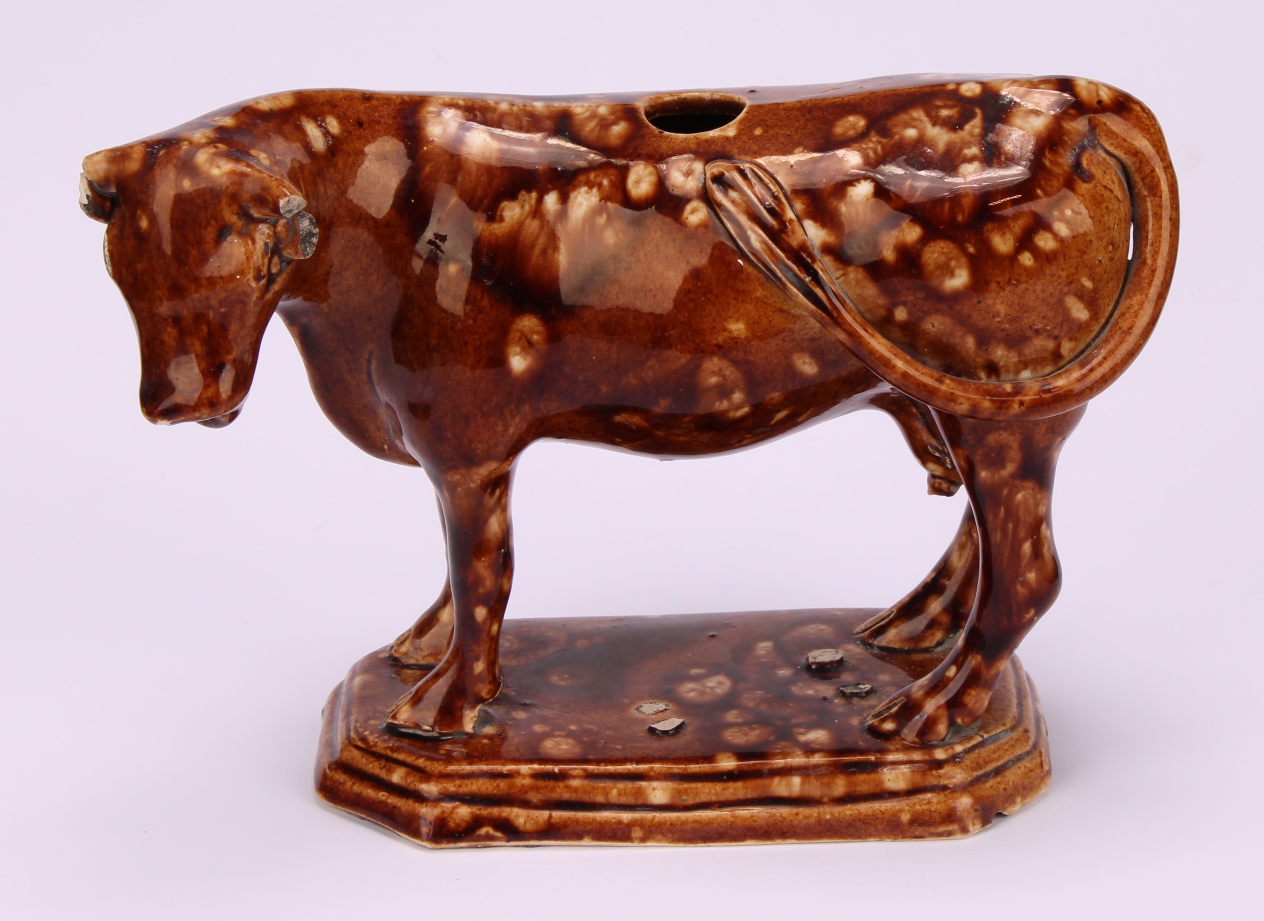An early 19th Staffordshire spongeware cow creamer, as a dairy cow, 12cm; a 19th century - Image 6 of 11