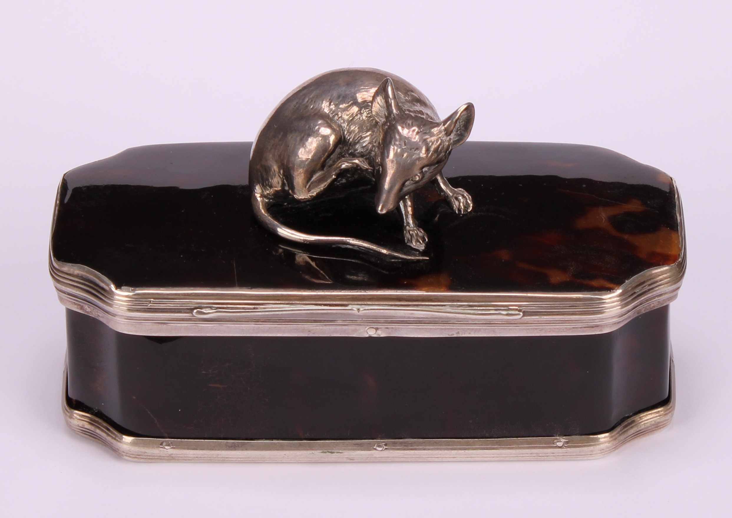 An unusual 19th century silver coloured metal mounted faux tortoiseshell box, the hinged cover - Image 2 of 4