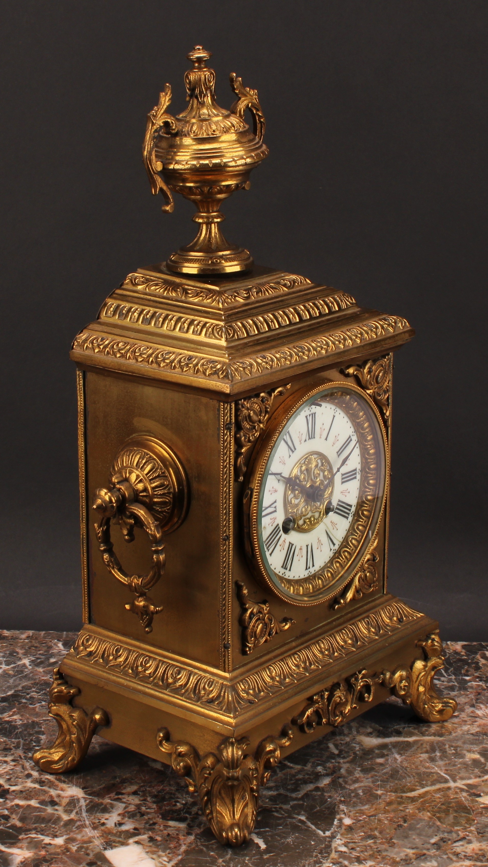 A 19th century French gilt brass table clock, 10.5cm dial inscribed with Roman numerals, twin - Image 3 of 3